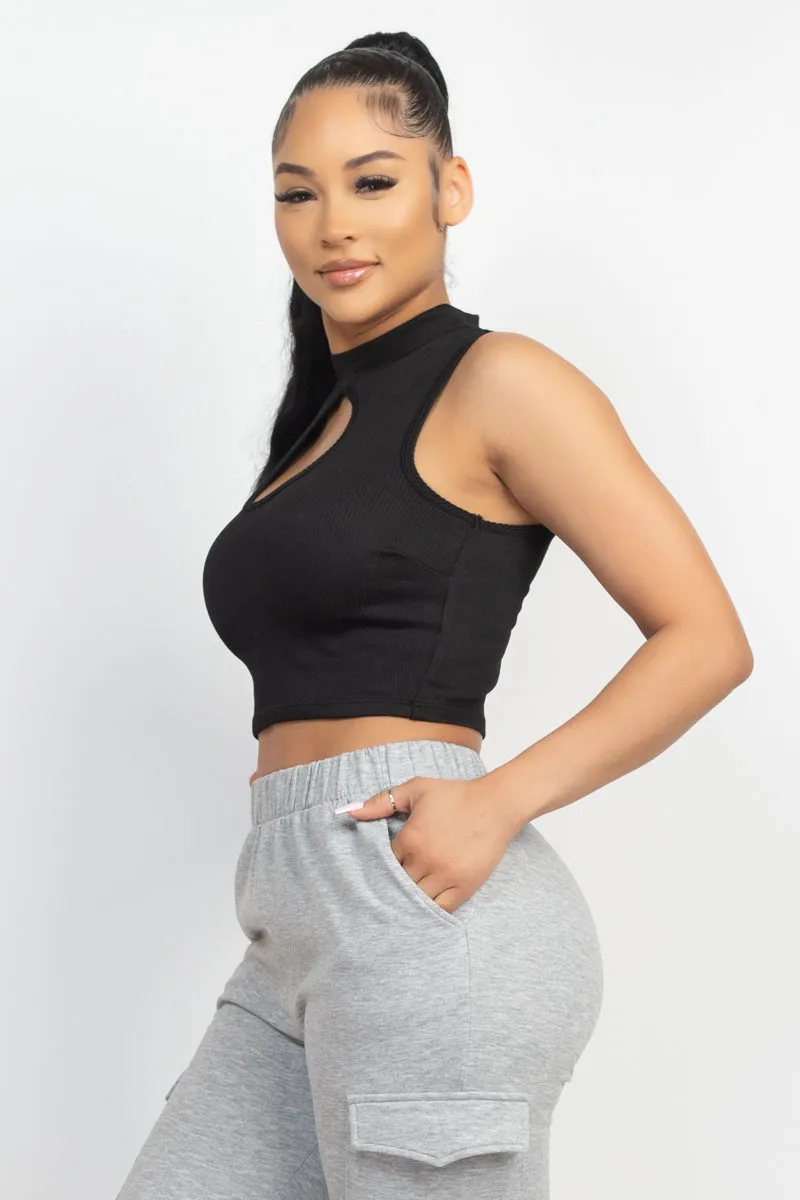 Mock Keyhole-front Crop Top - 4 colors - Ships from The US