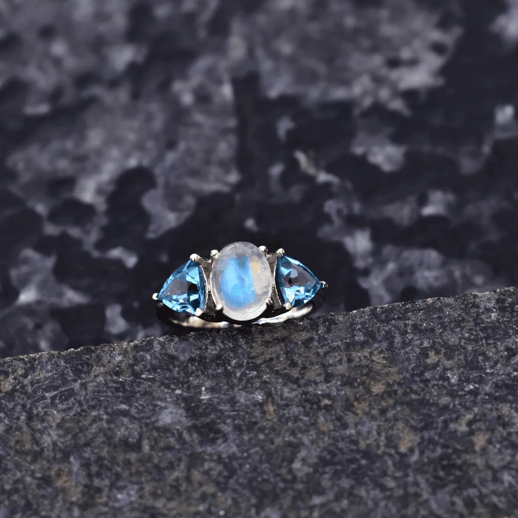 Mystic Blue Moon - Moonstone & Blue Topaz Ring