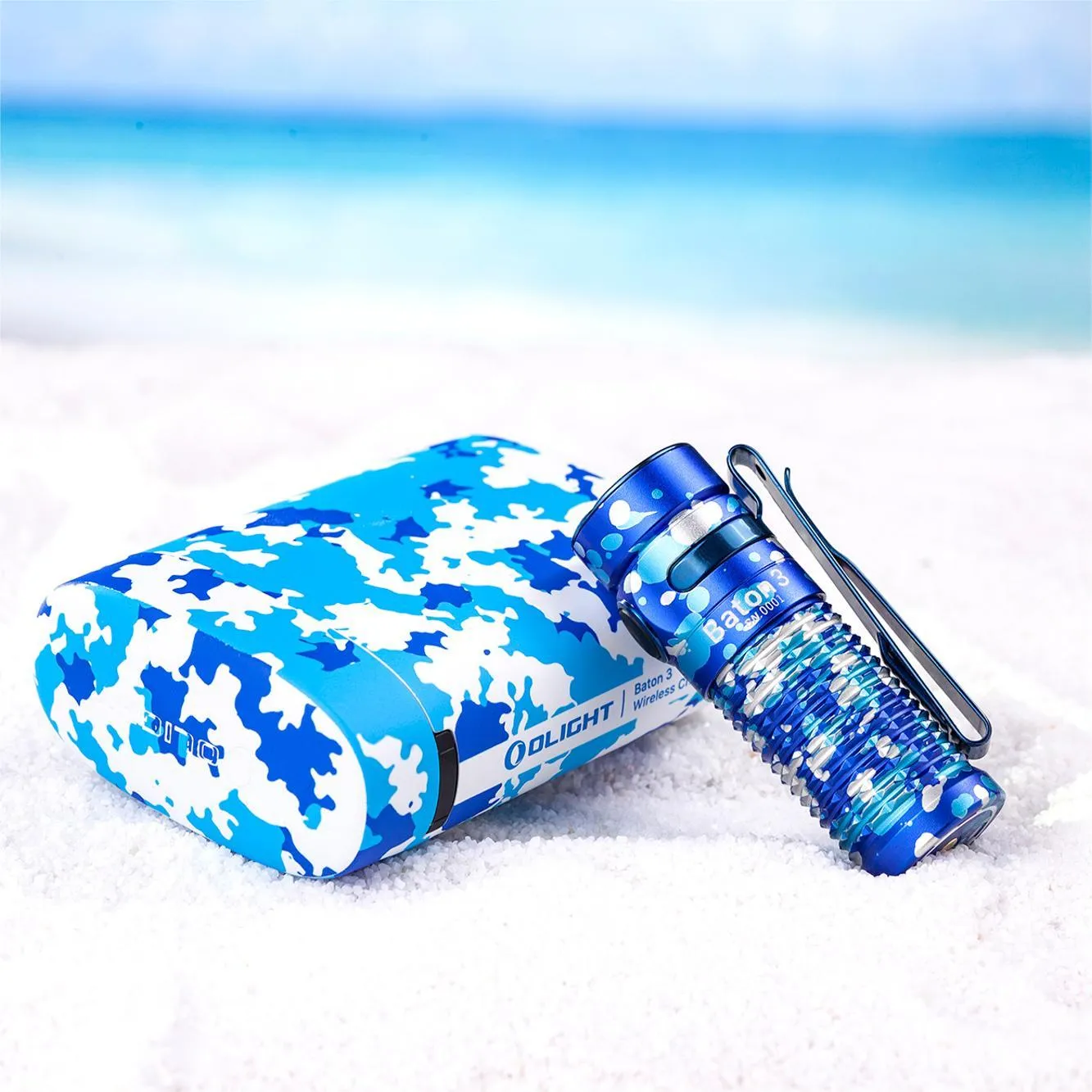 Olight Baton 3 Premium Kit Ocean Camo Limited Edition 1200 Lumen Flashlight w/ Charging Case