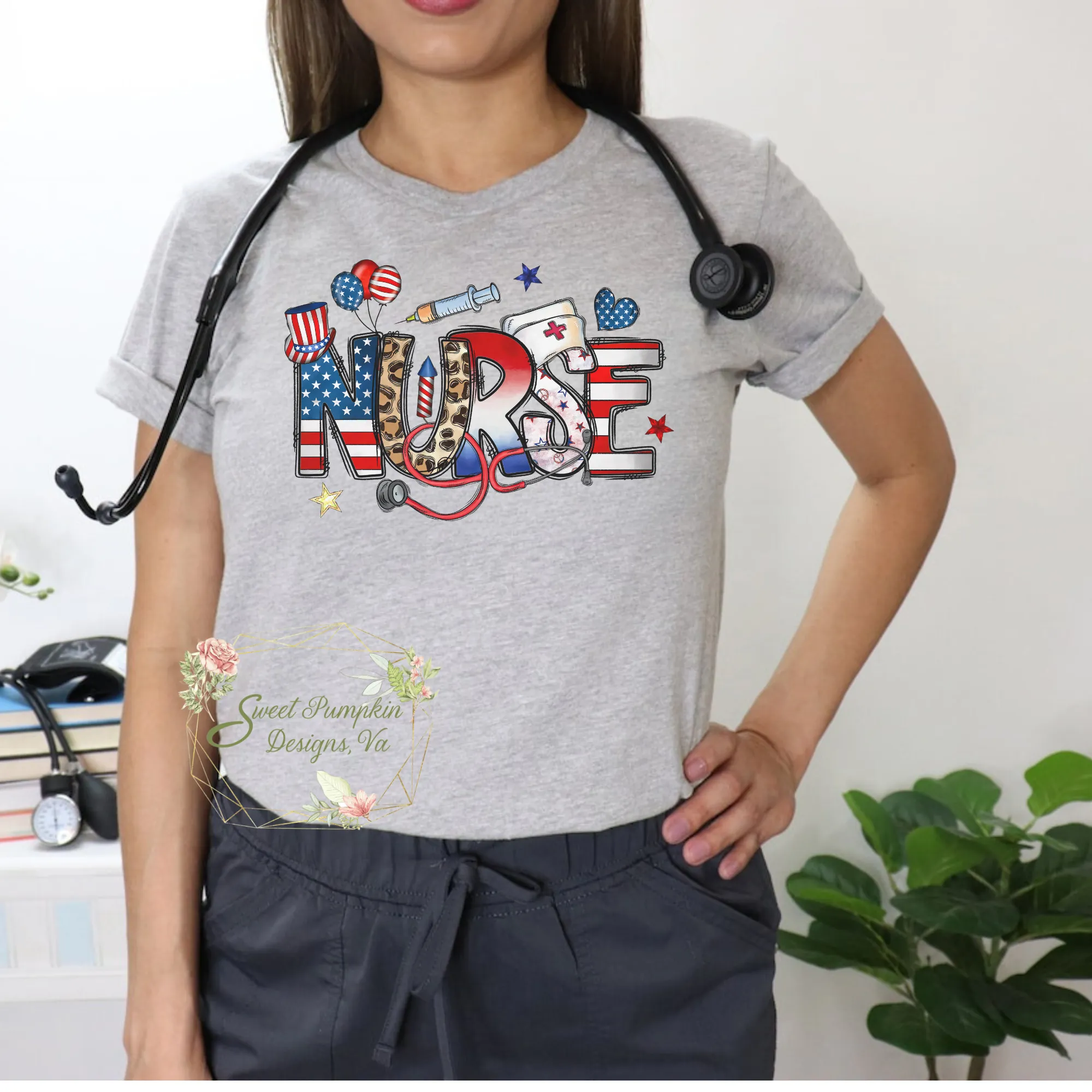 Patriotic Nurse Shirt for Women | Summer Nurse Outfit | America Nursing T-shirt