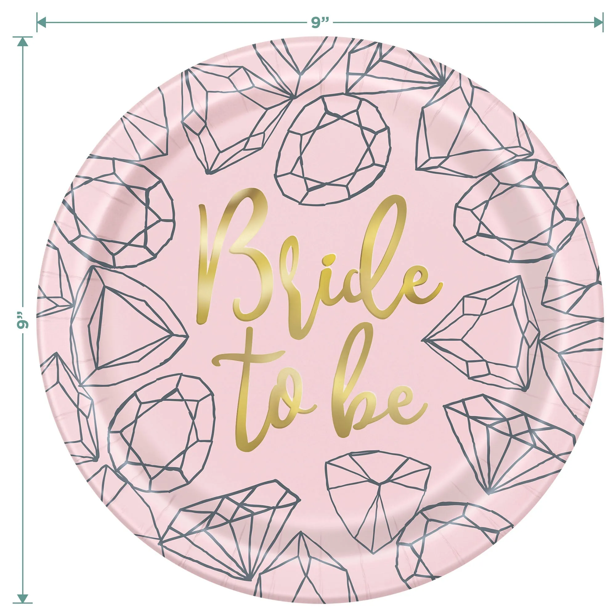 Pink & Gold Diamond Bride To Be Paper Dinner Plates and Luncheon Napkins (Serves 16)