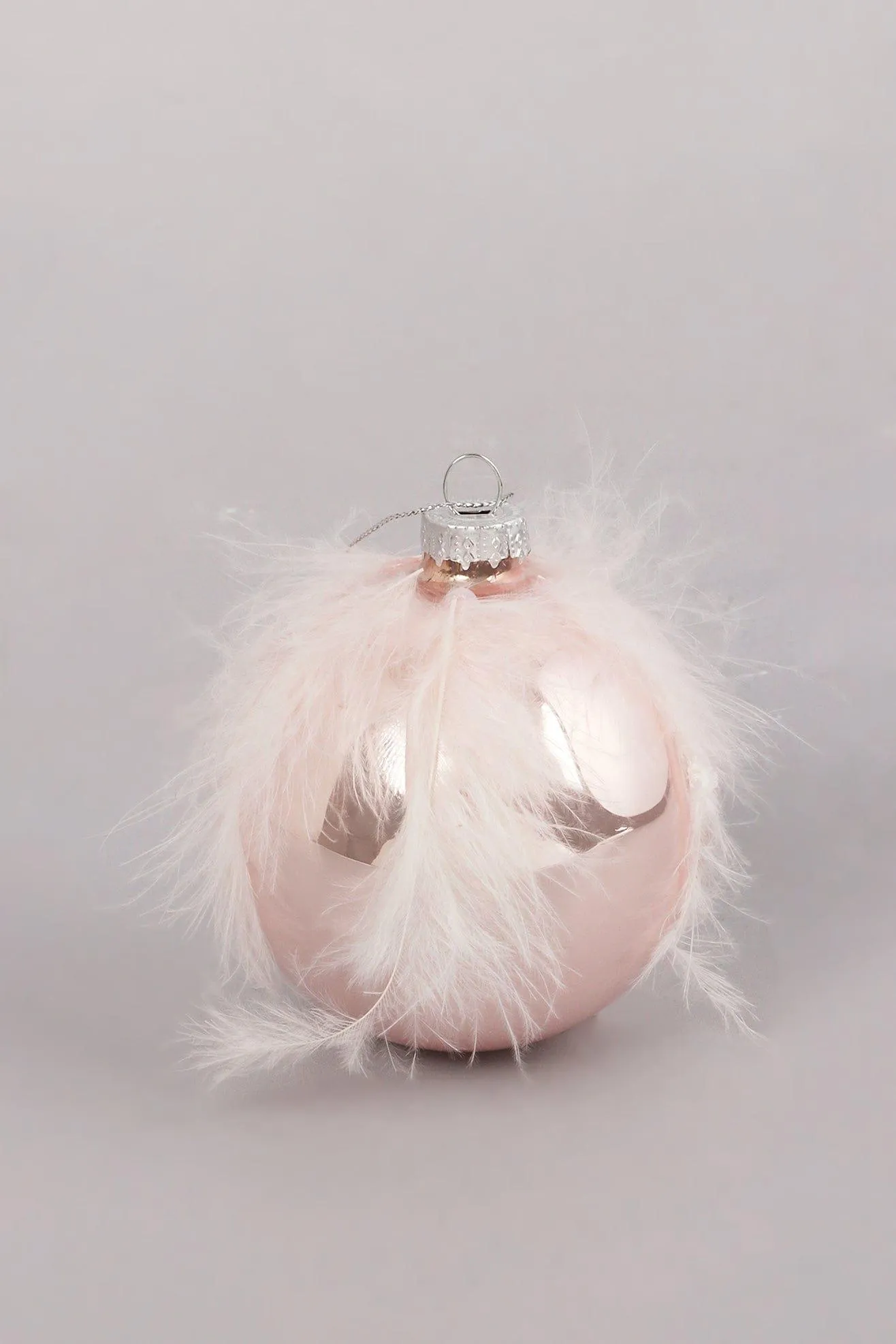 Pink and White Feathered Glass Christmas Tree Ornaments