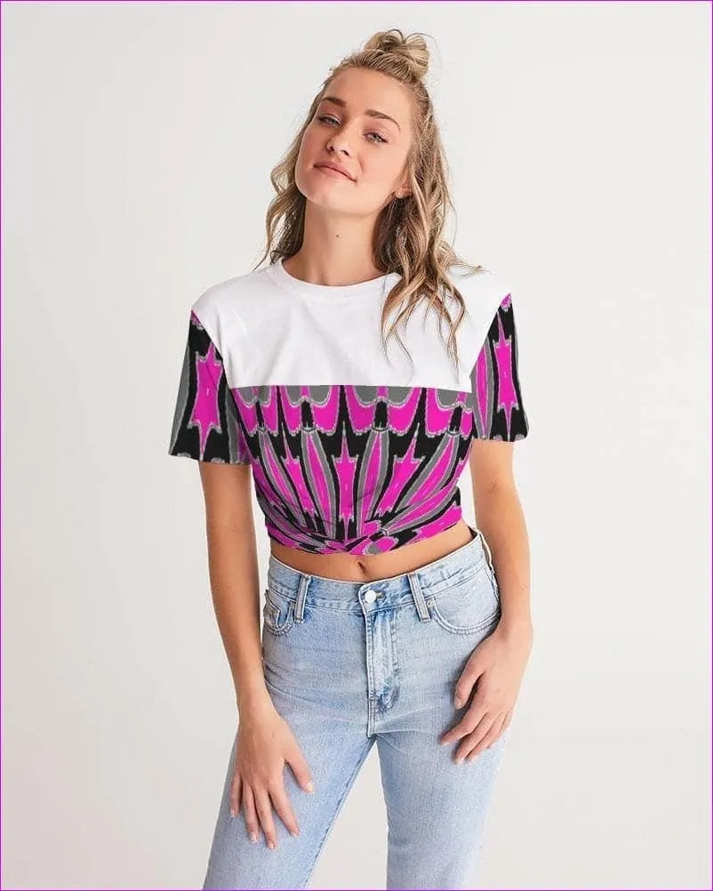 Pink Star  Womens Twist-Front Cropped Tee