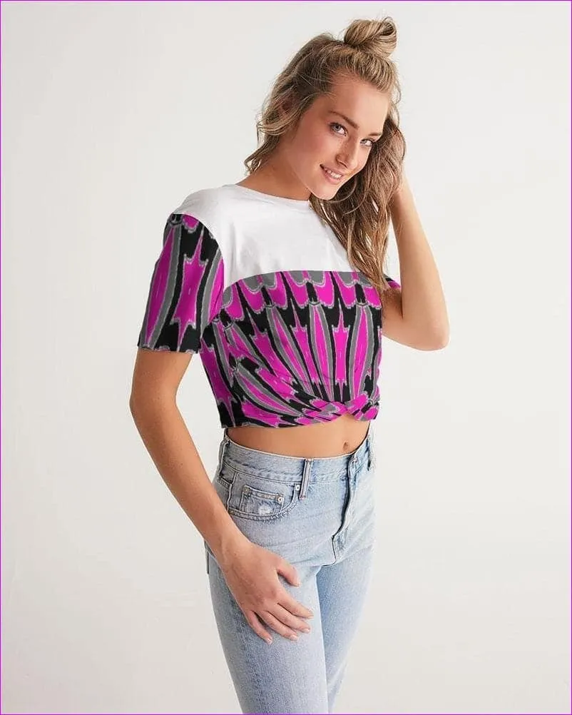 Pink Star  Womens Twist-Front Cropped Tee