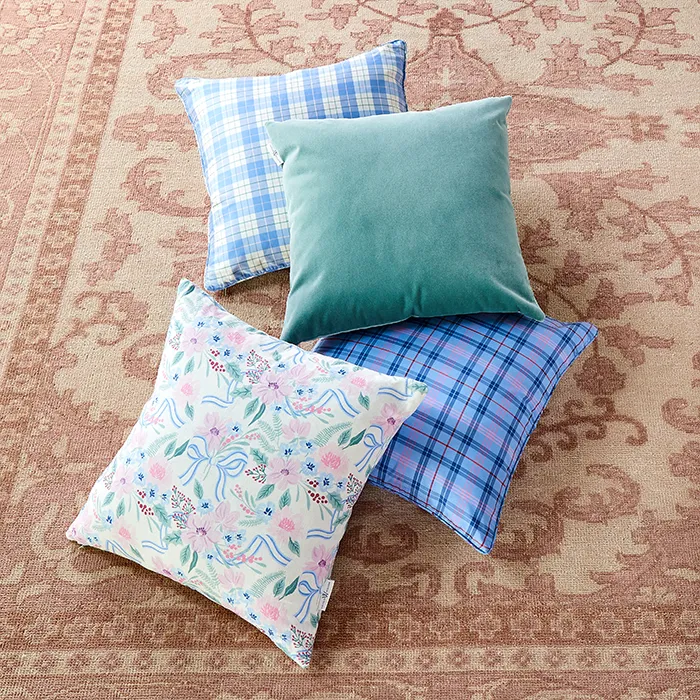 Porcelain Plaid in Silk Pillow