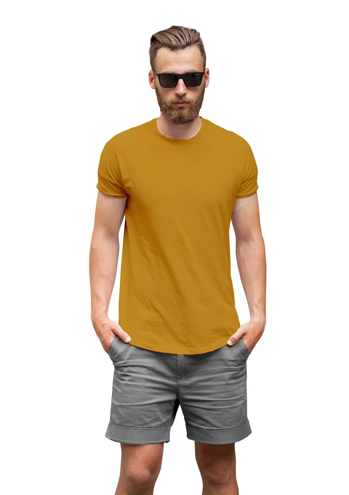 Premium Airlume Cotton Mustard Yellow Crew Neck T-Shirt