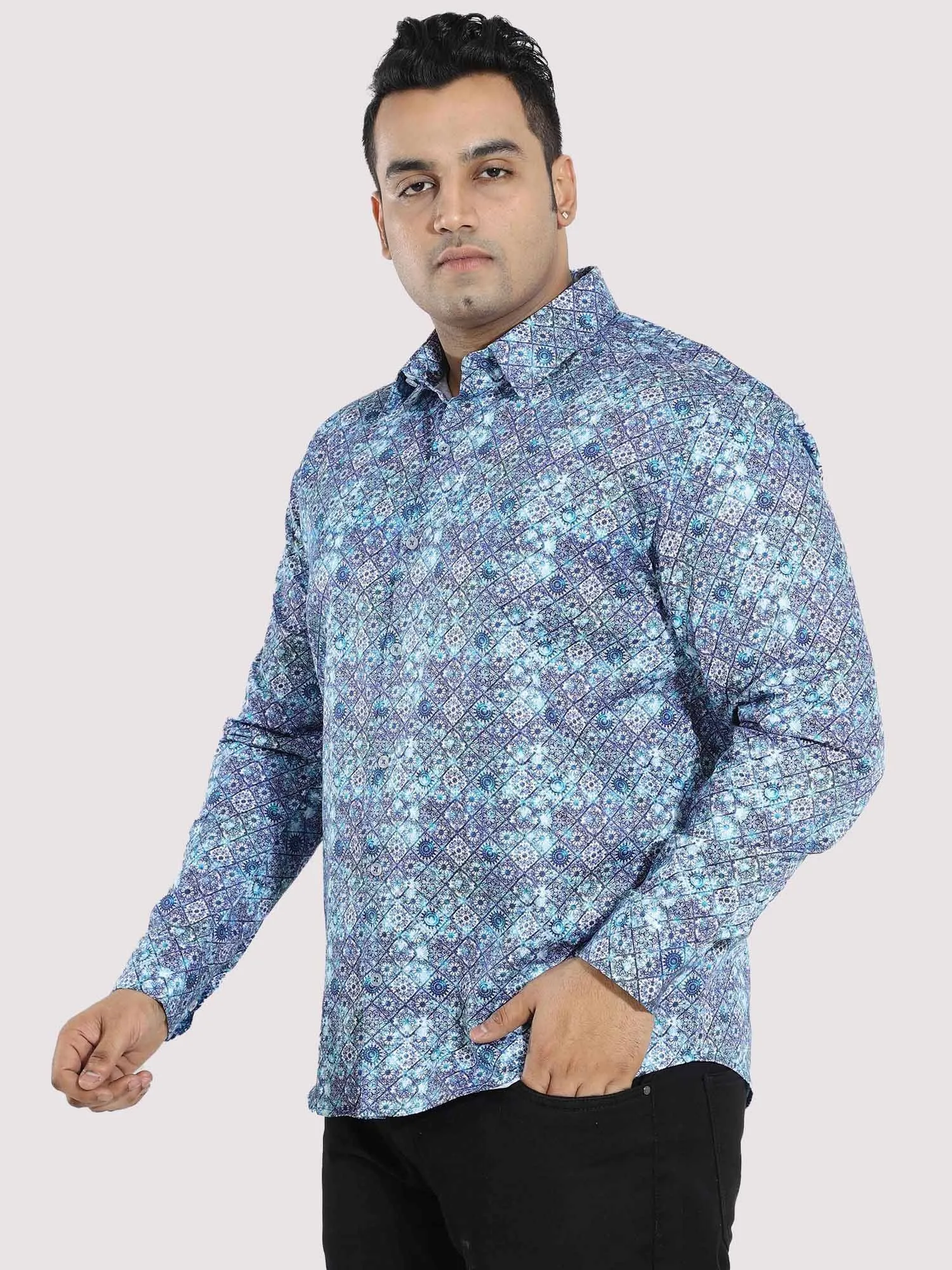 Propel Blue Cotton Satin Designer Shirt Men's Plus Size