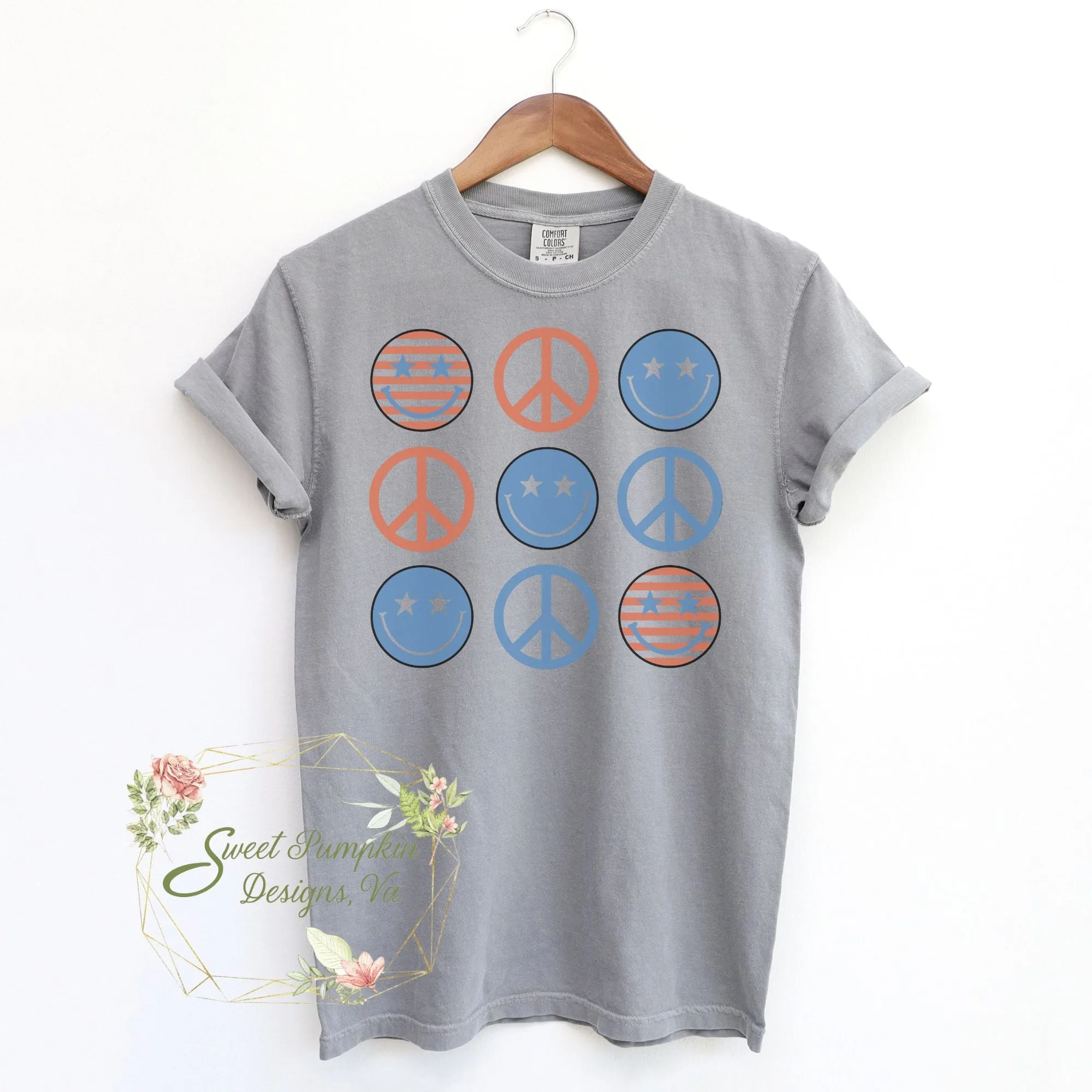 Retro Patriotic T-Shirt with Peace Signs