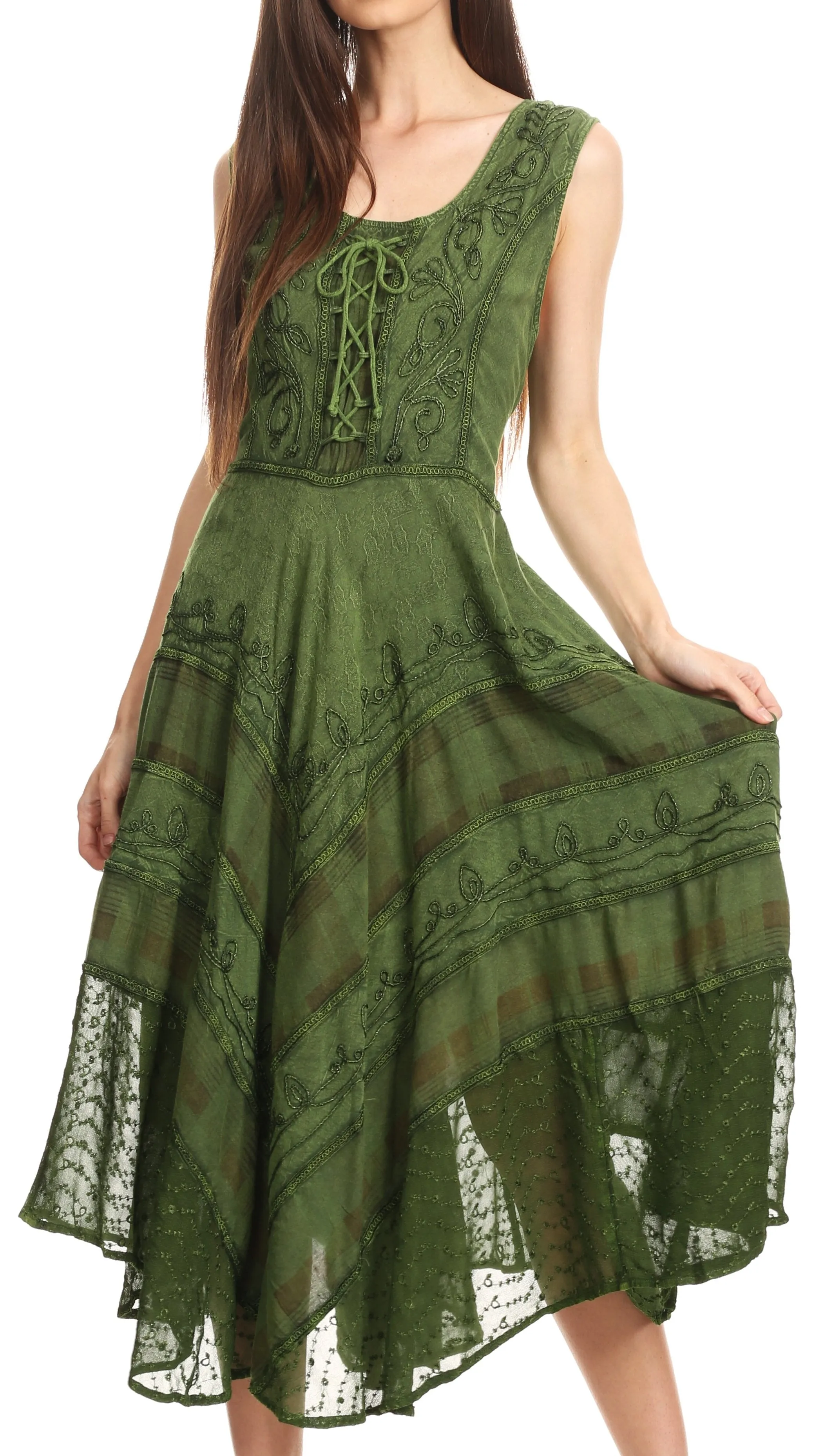 Sakkas Azalea Stonewashed Rayon Embroidery Corset Style Dress