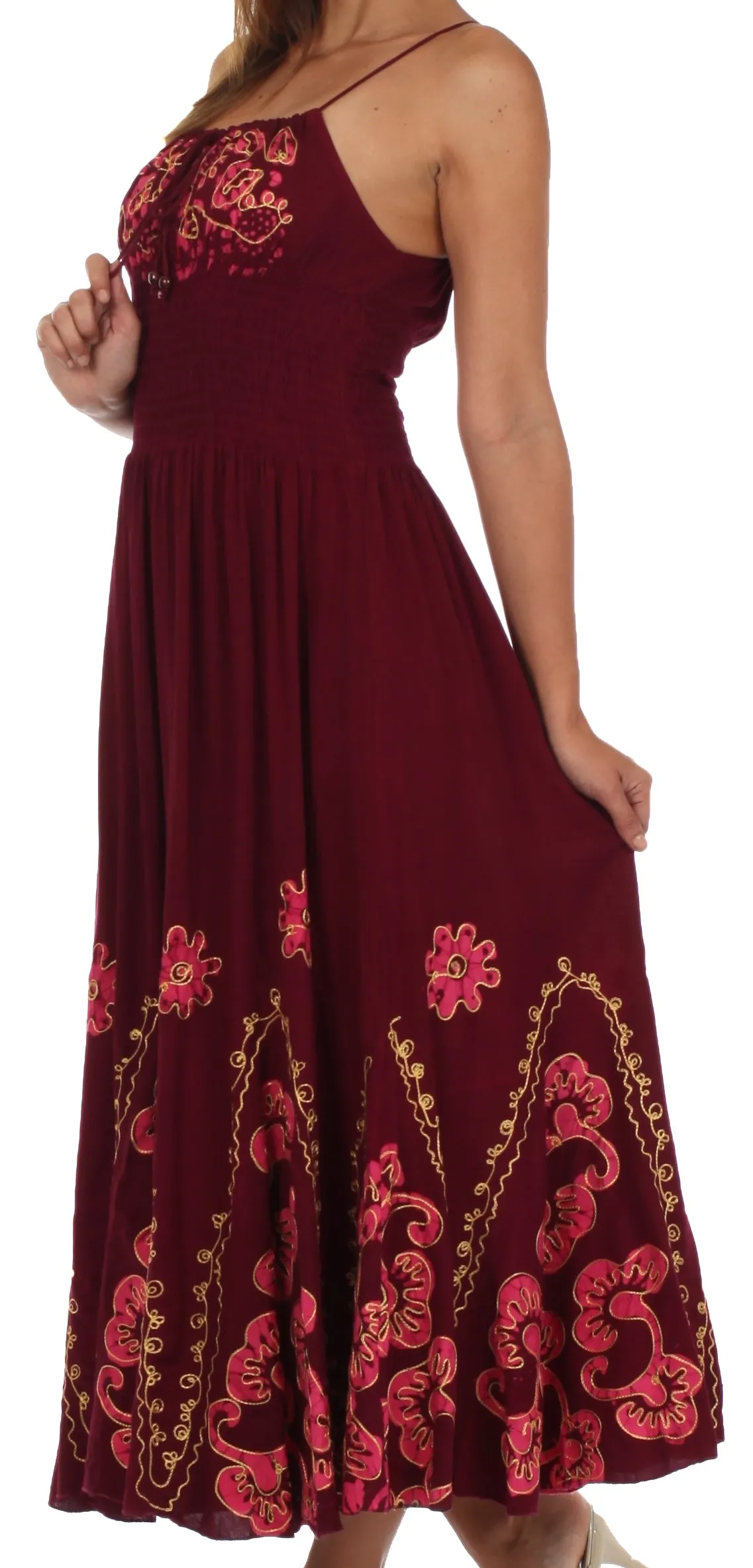 Sakkas Batik Embroidered Empire Waist Dress