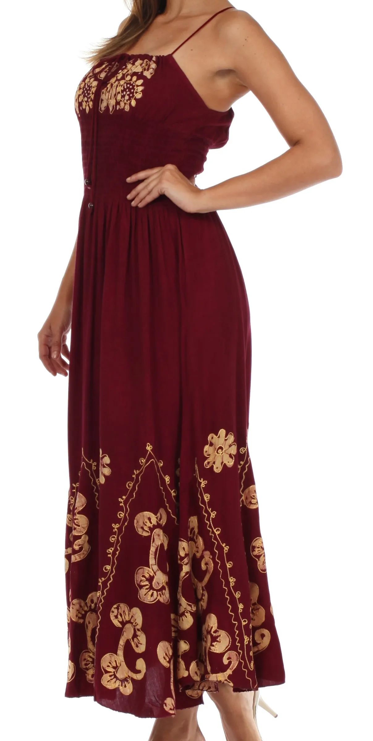 Sakkas Batik Embroidered Empire Waist Dress