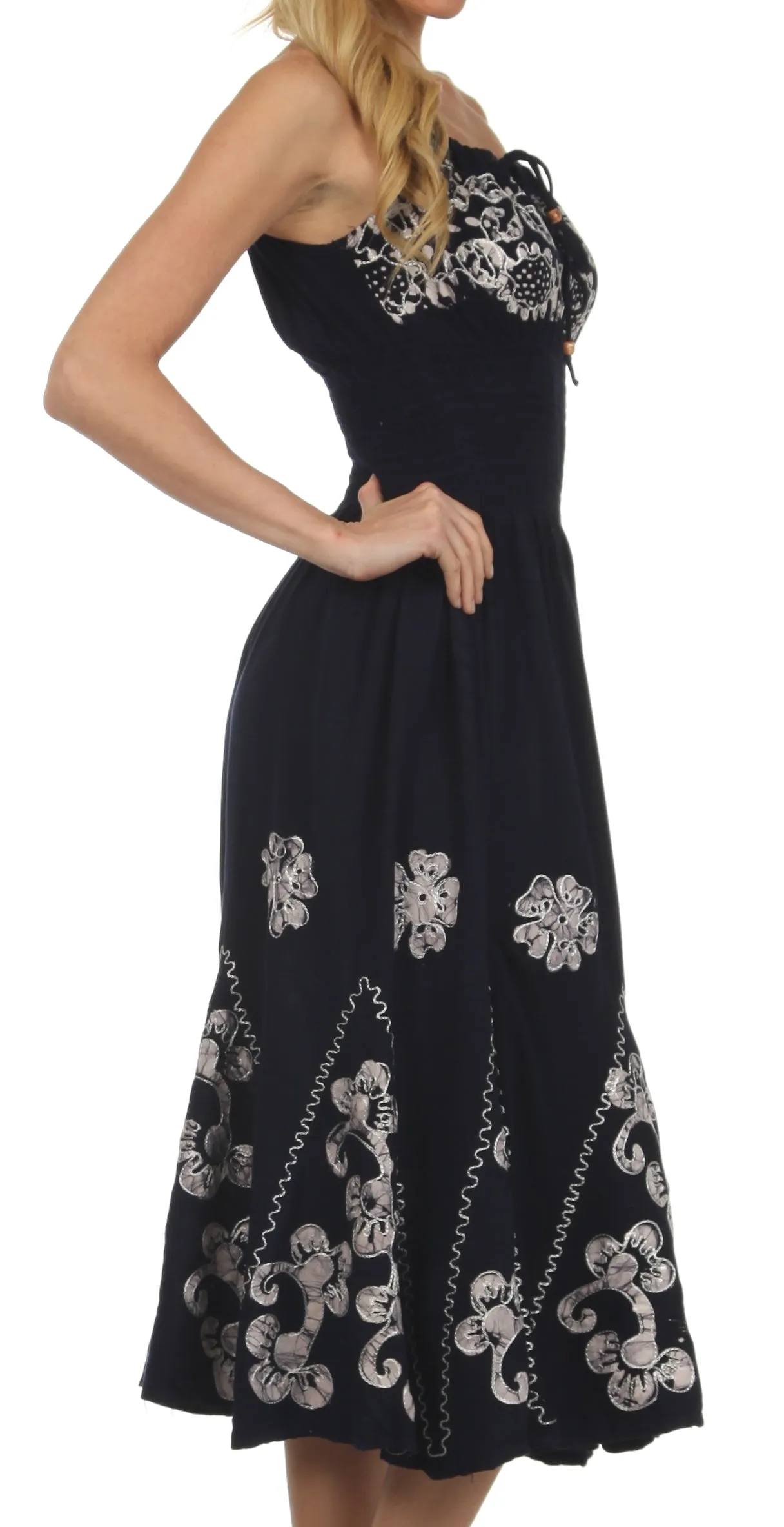 Sakkas Batik Embroidered Empire Waist Dress