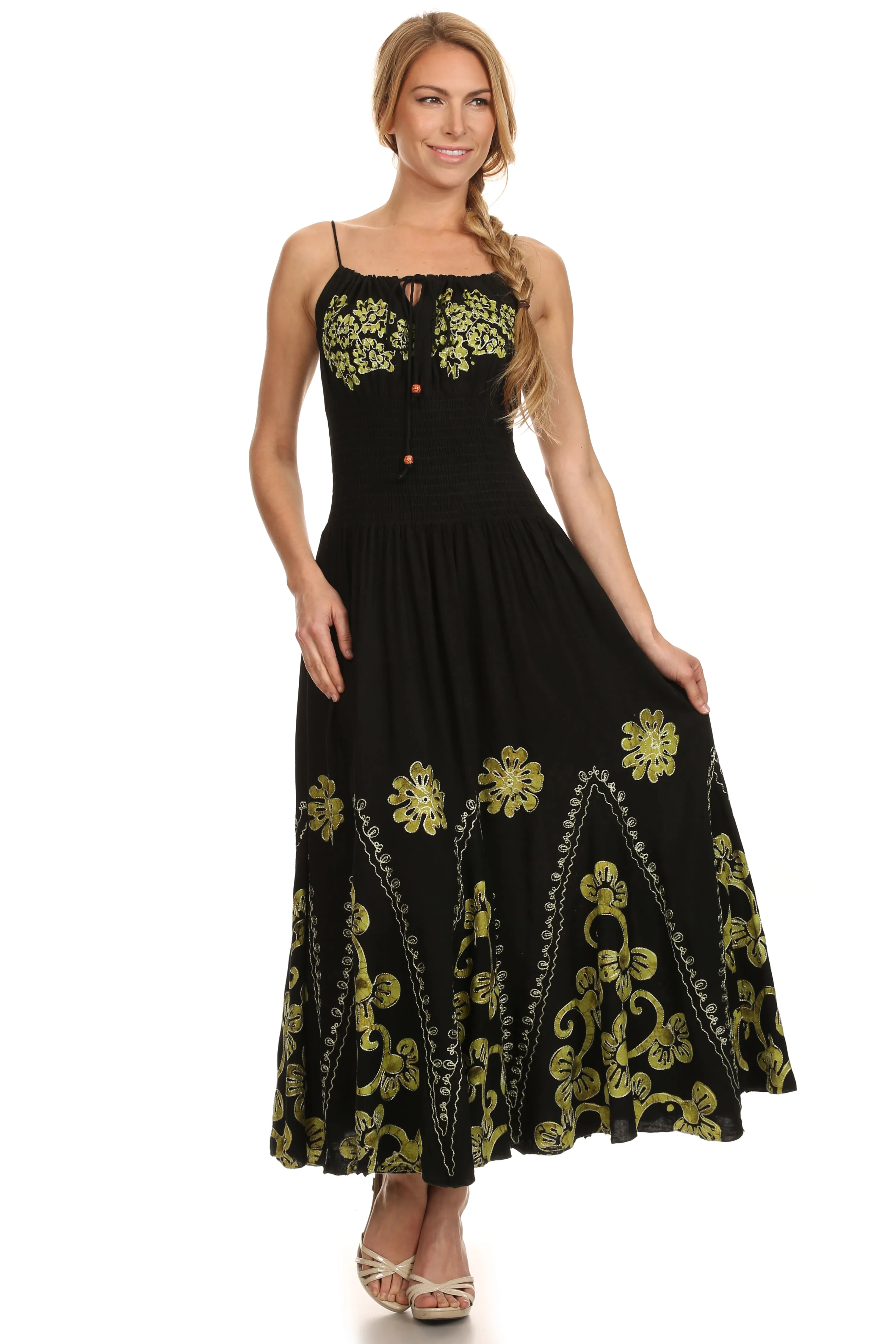 Sakkas Batik Embroidered Empire Waist Dress