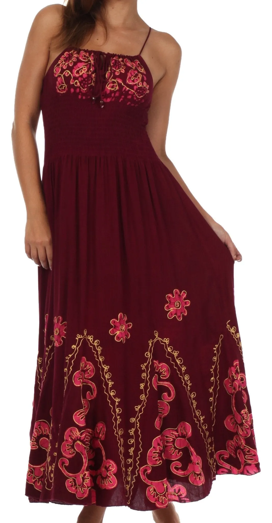 Sakkas Batik Embroidered Empire Waist Dress