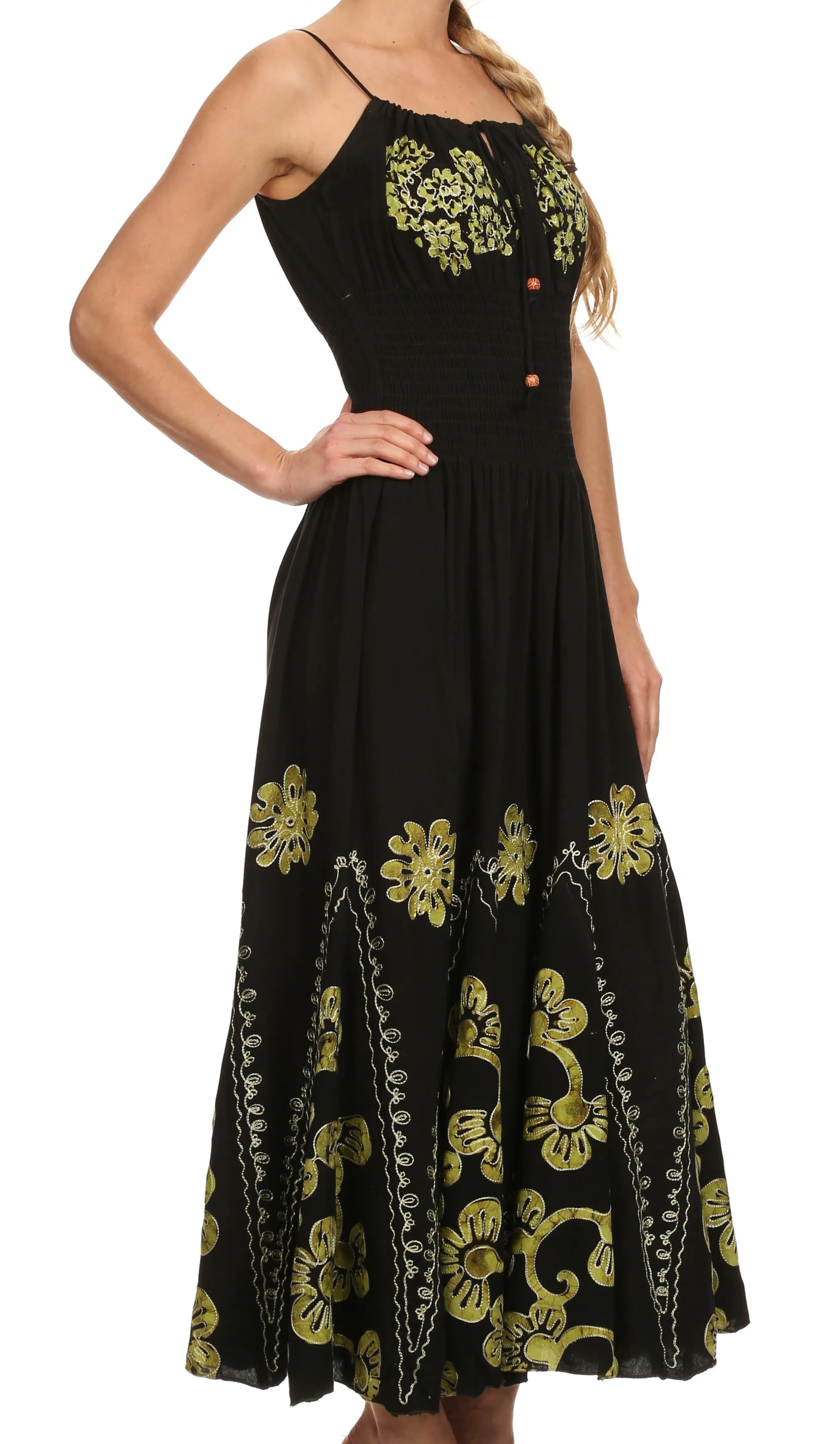 Sakkas Batik Embroidered Empire Waist Dress