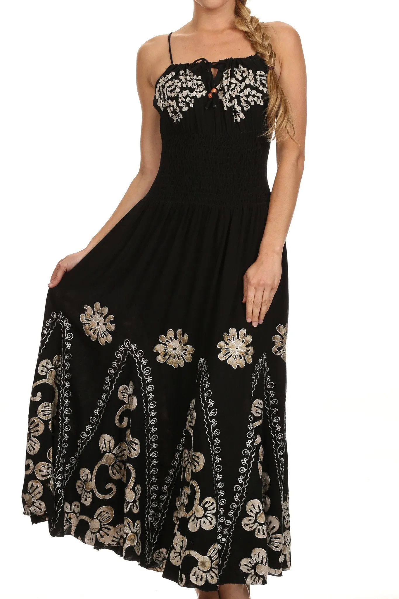 Sakkas Batik Embroidered Empire Waist Dress