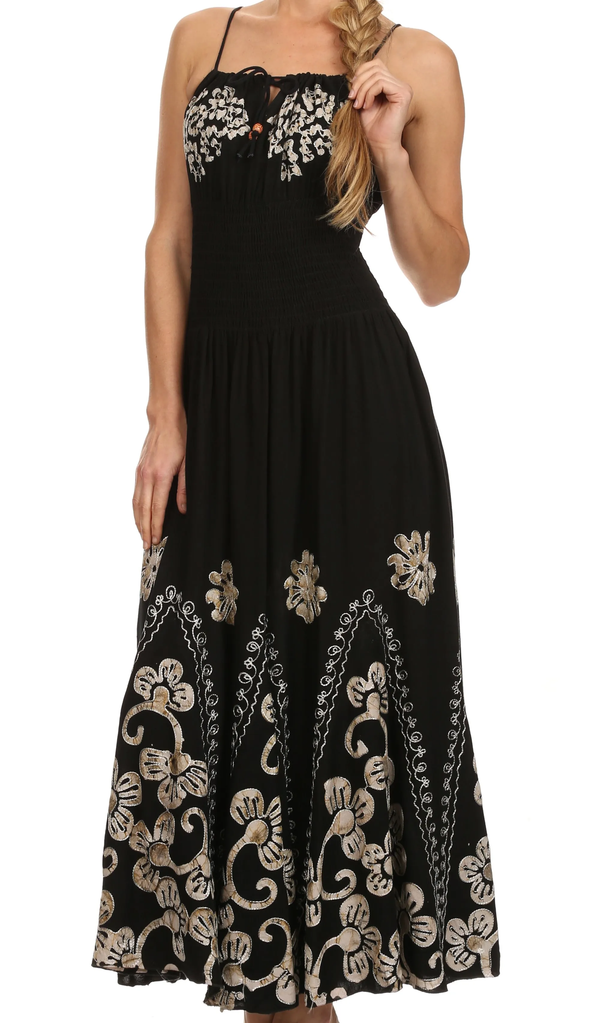 Sakkas Batik Embroidered Empire Waist Dress