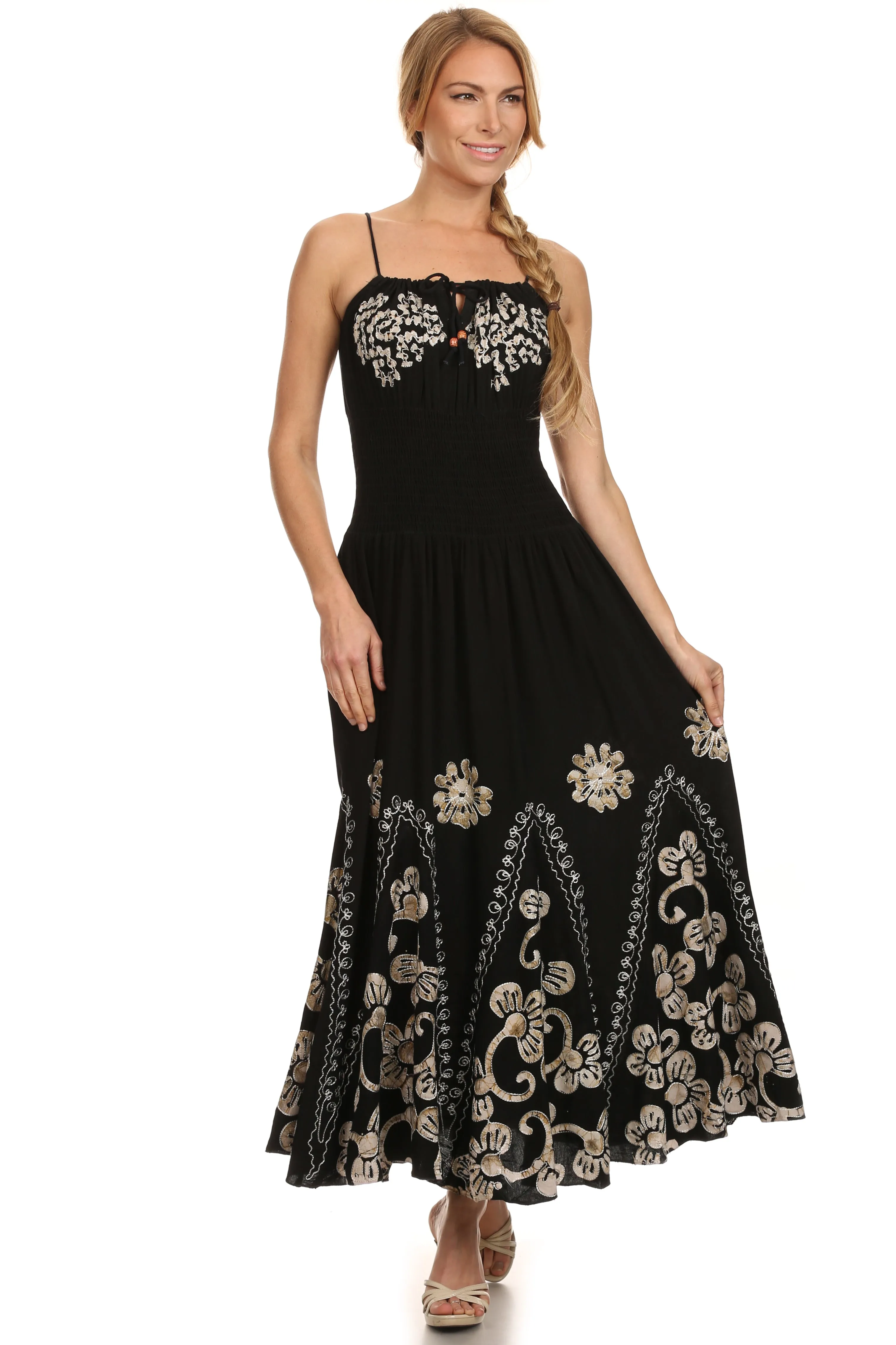 Sakkas Batik Embroidered Empire Waist Dress