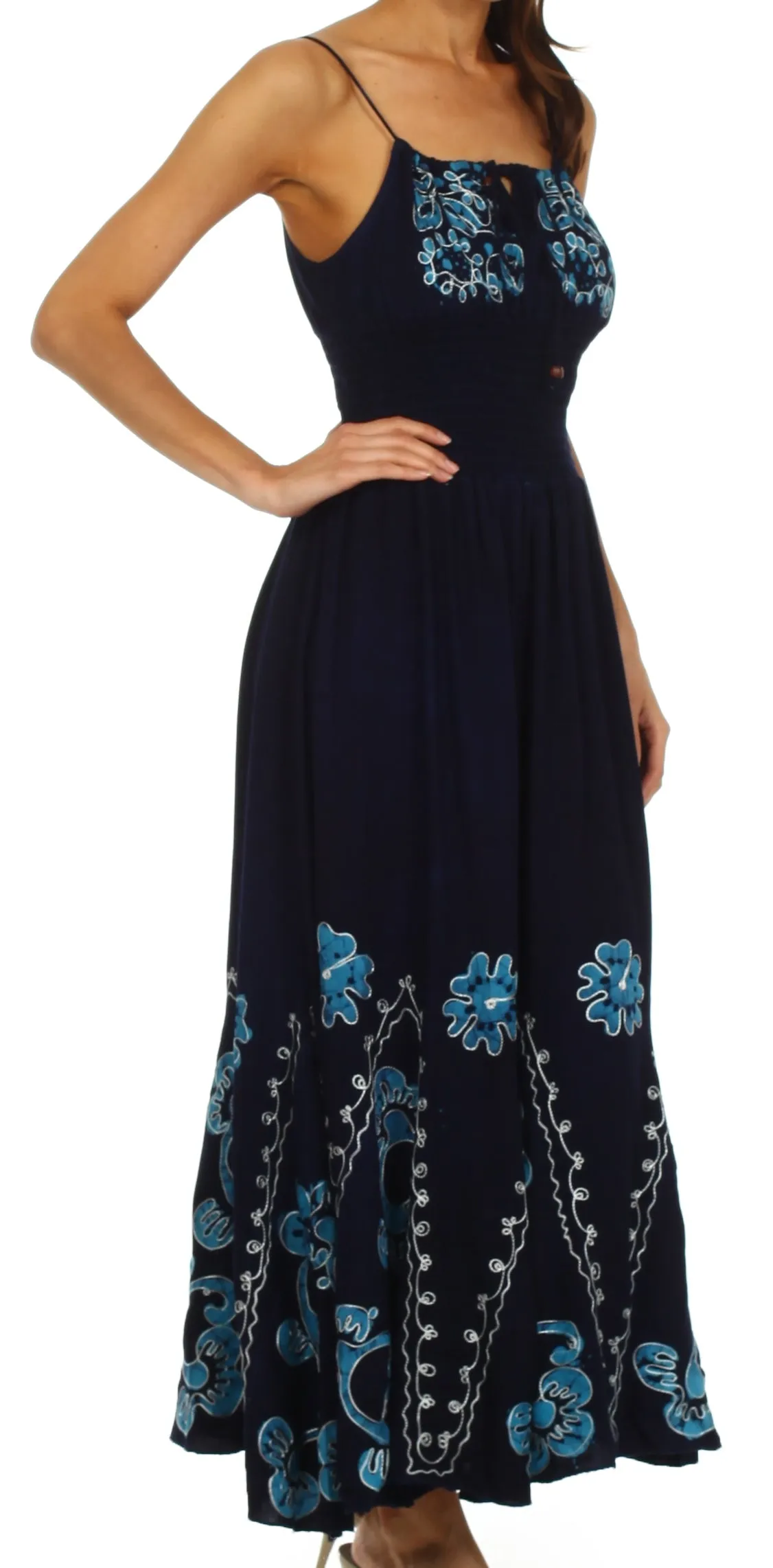 Sakkas Batik Embroidered Empire Waist Dress