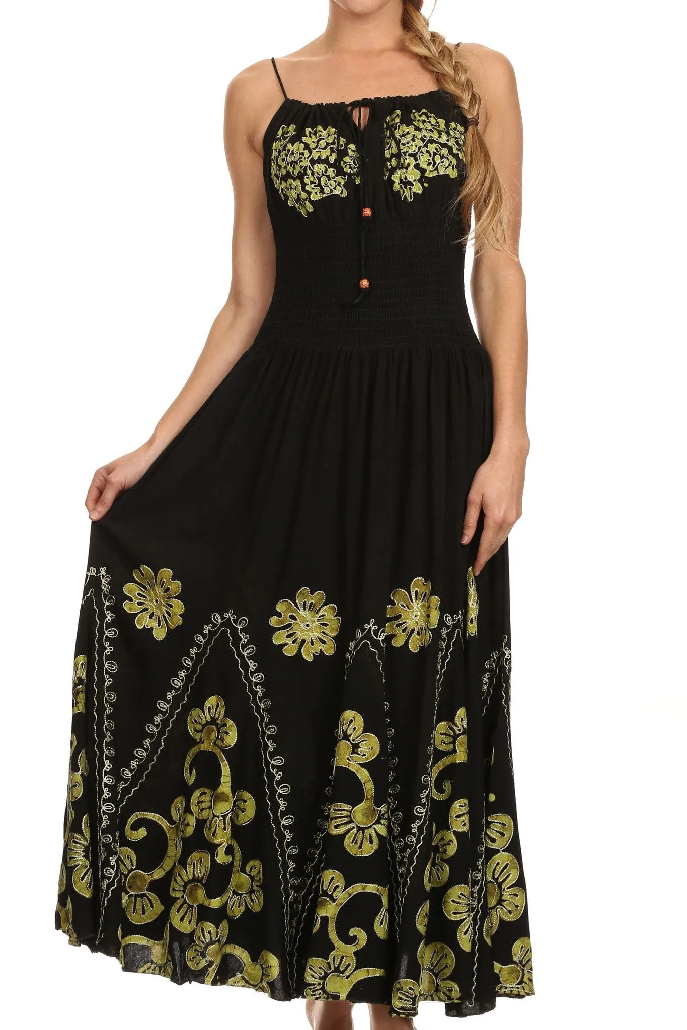 Sakkas Batik Embroidered Empire Waist Dress