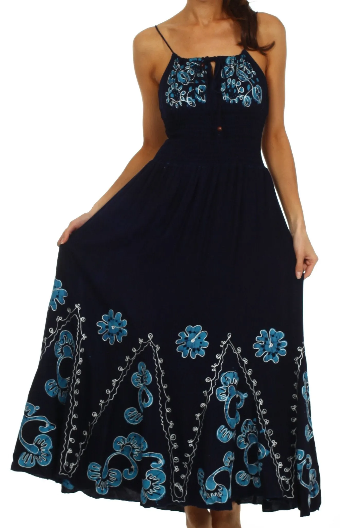 Sakkas Batik Embroidered Empire Waist Dress