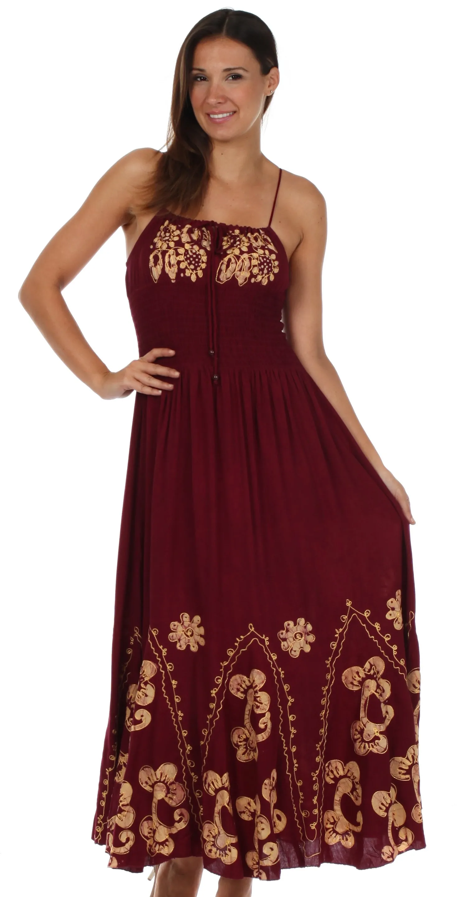 Sakkas Batik Embroidered Empire Waist Dress