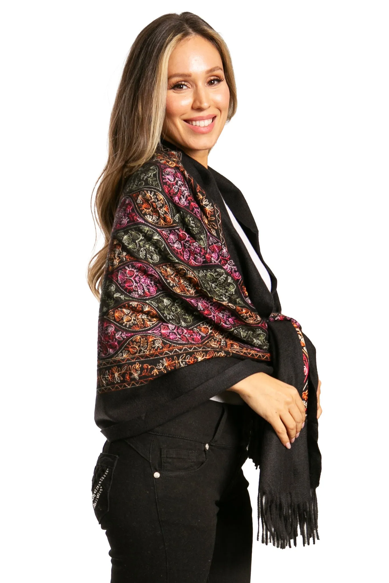 Sakkas Ginata Women's Large Casual Super Soft Embroidery Scarf Shawl Wrap Stole