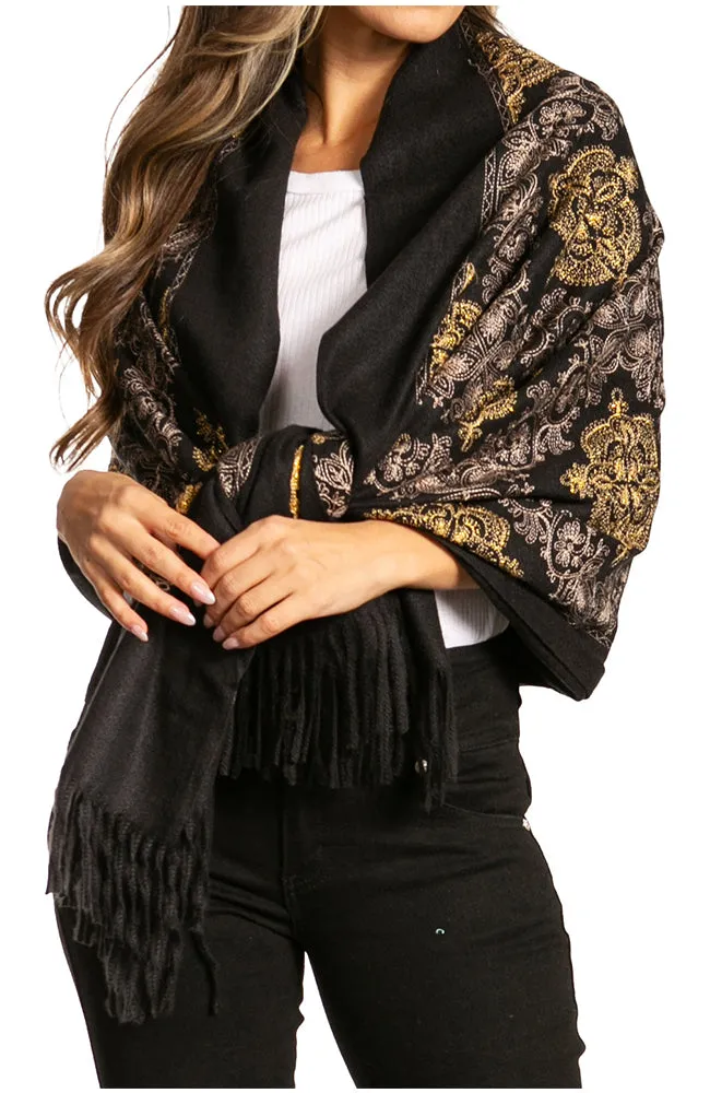 Sakkas Ginata Women's Large Casual Super Soft Embroidery Scarf Shawl Wrap Stole