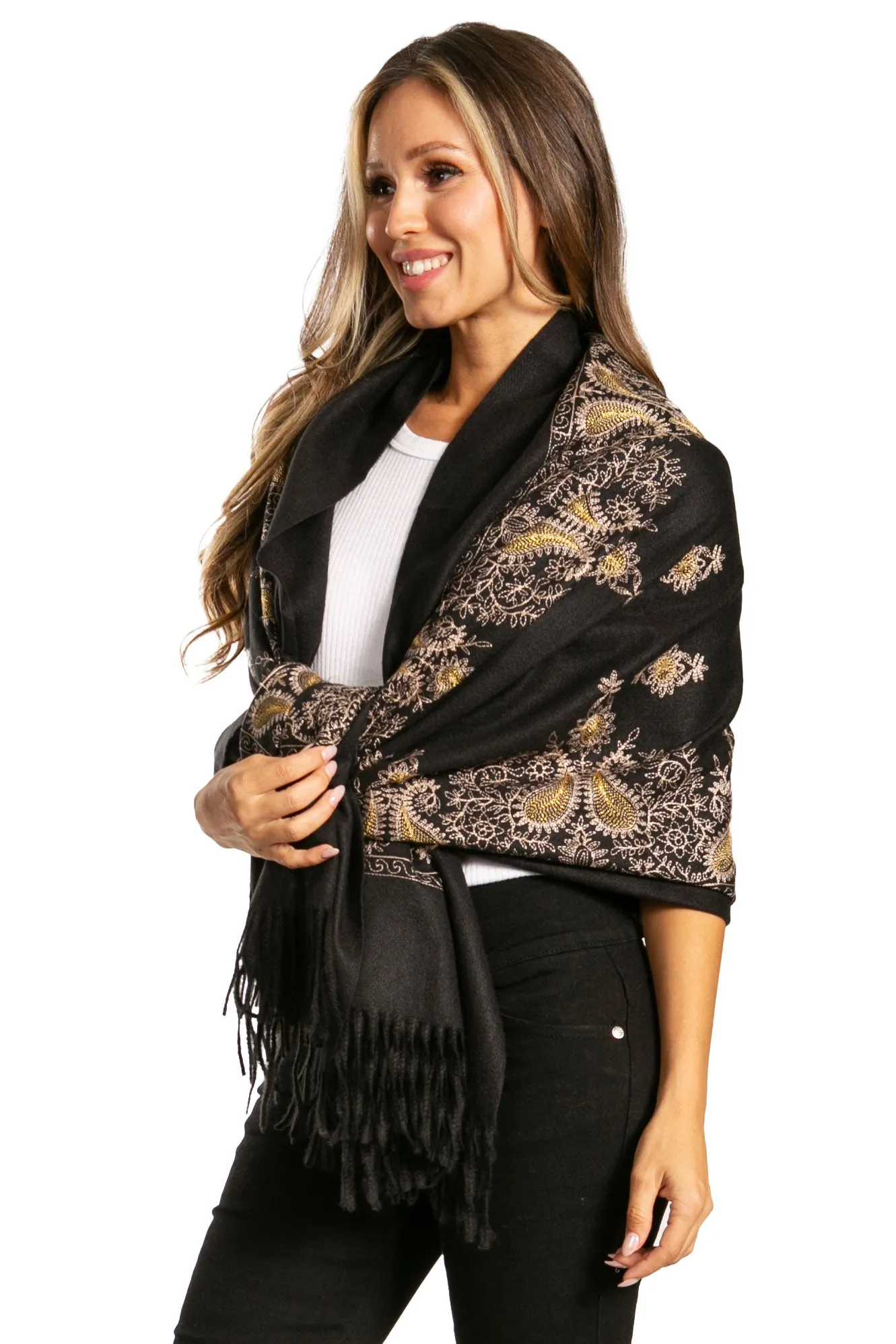 Sakkas Ginata Women's Large Casual Super Soft Embroidery Scarf Shawl Wrap Stole