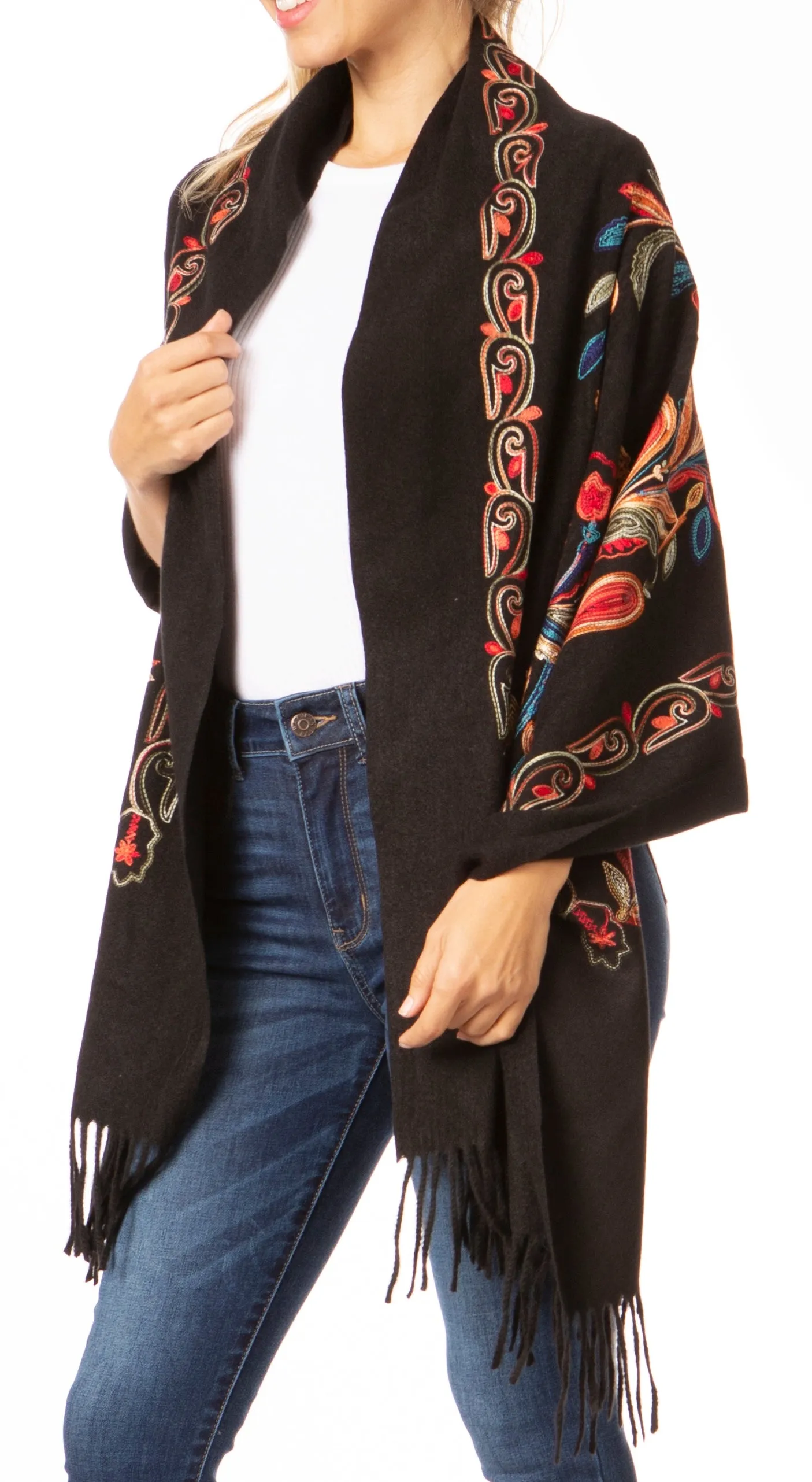 Sakkas Ginata Women's Large Casual Super Soft Embroidery Scarf Shawl Wrap Stole