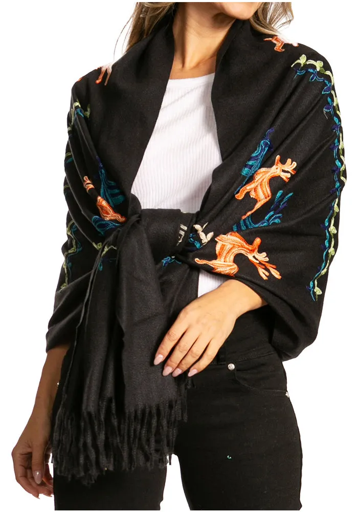 Sakkas Ginata Women's Large Casual Super Soft Embroidery Scarf Shawl Wrap Stole