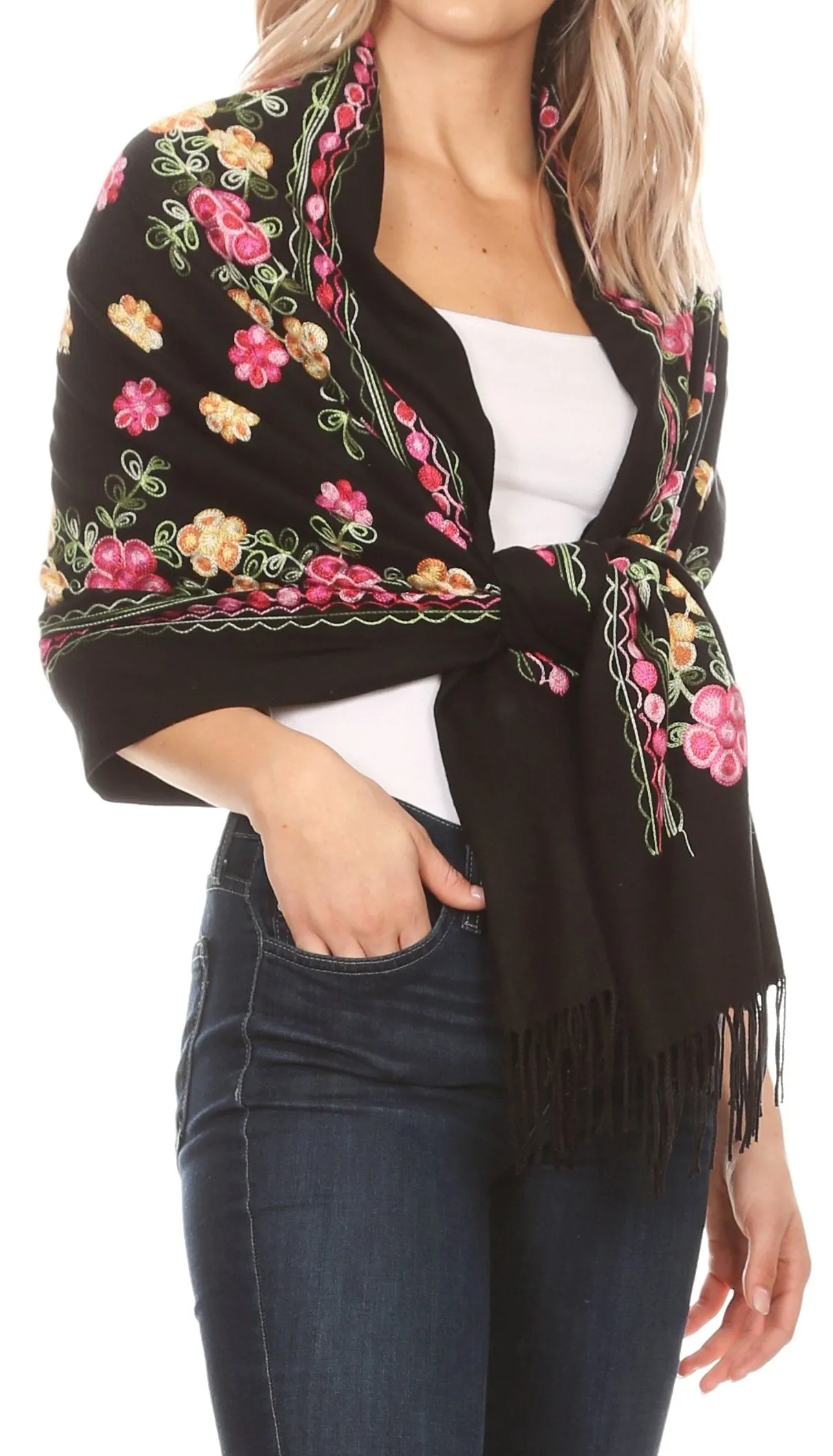 Sakkas Ginata Women's Large Casual Super Soft Embroidery Scarf Shawl Wrap Stole