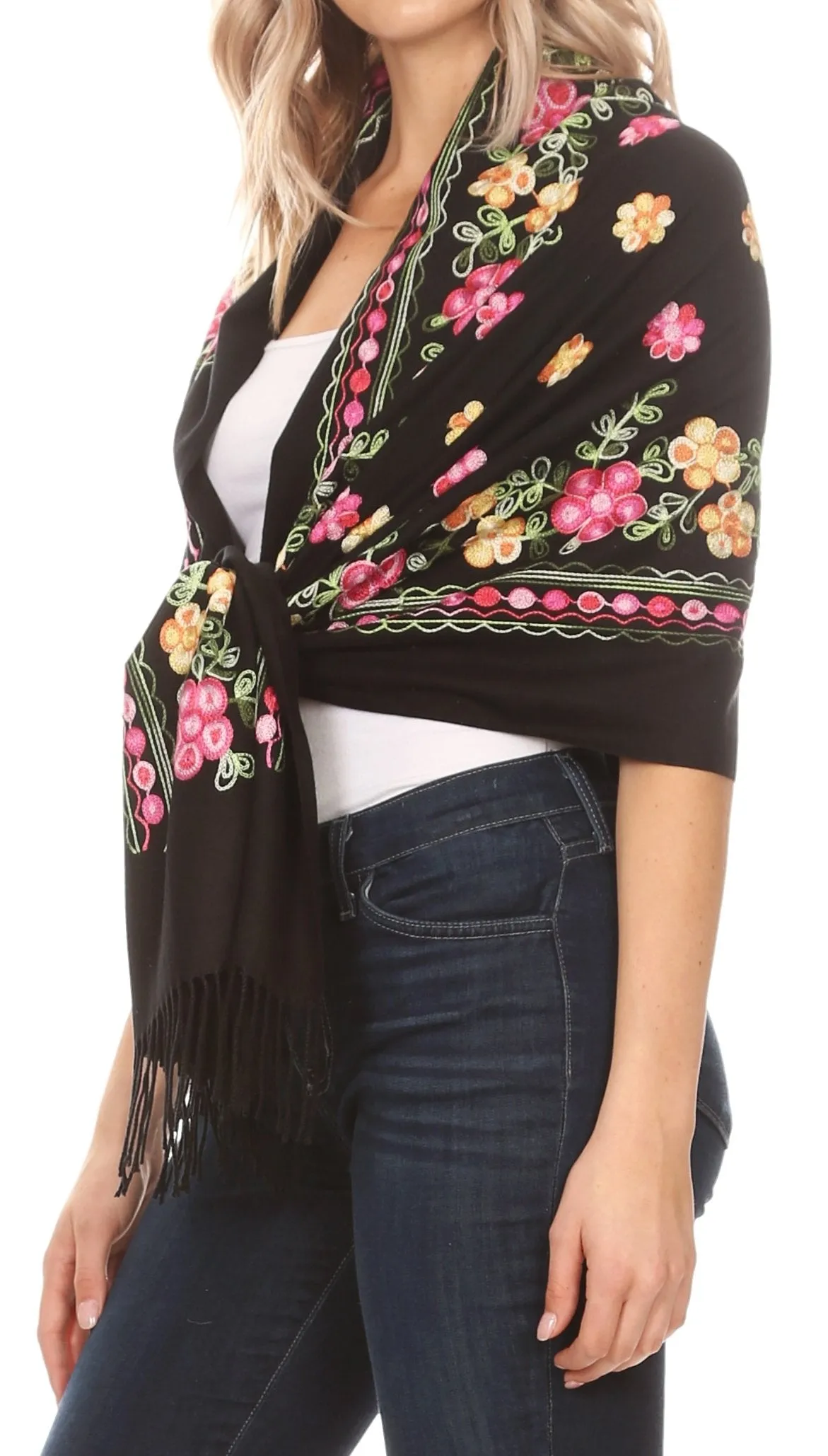 Sakkas Ginata Women's Large Casual Super Soft Embroidery Scarf Shawl Wrap Stole