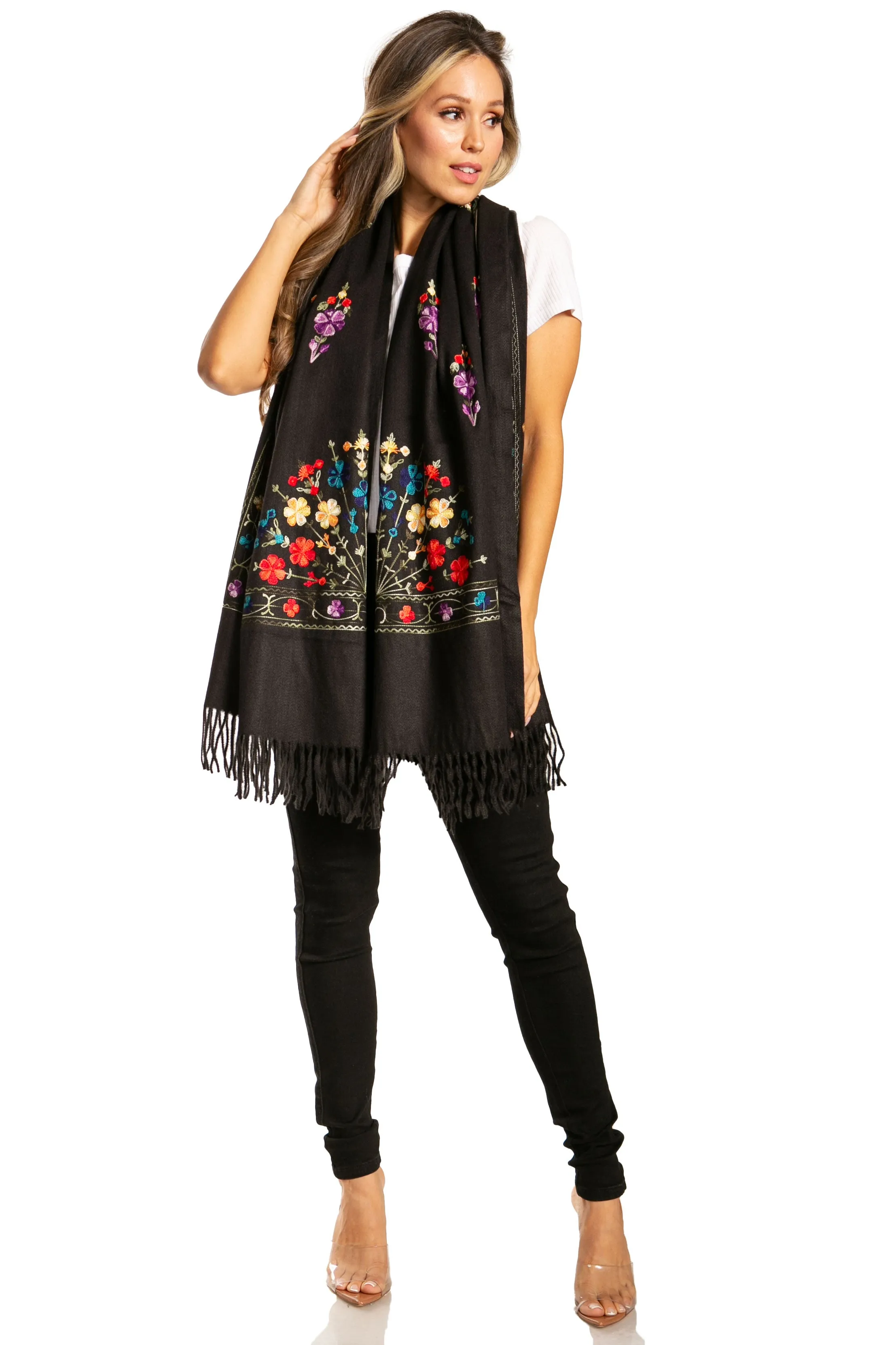 Sakkas Ginata Women's Large Casual Super Soft Embroidery Scarf Shawl Wrap Stole