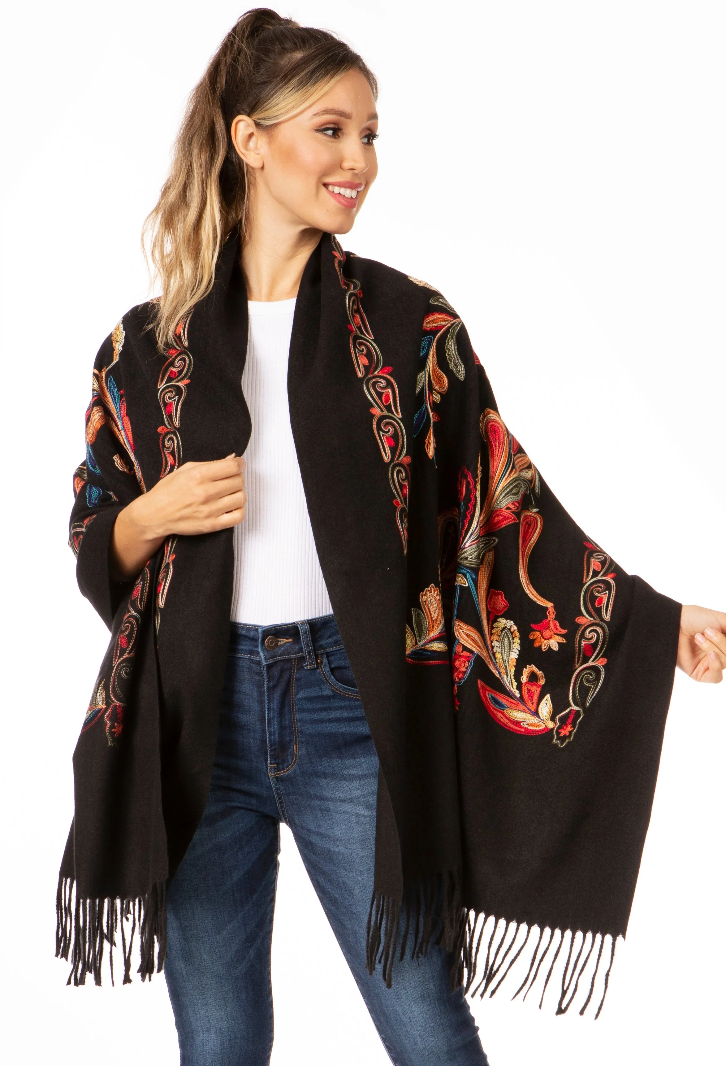 Sakkas Ginata Women's Large Casual Super Soft Embroidery Scarf Shawl Wrap Stole