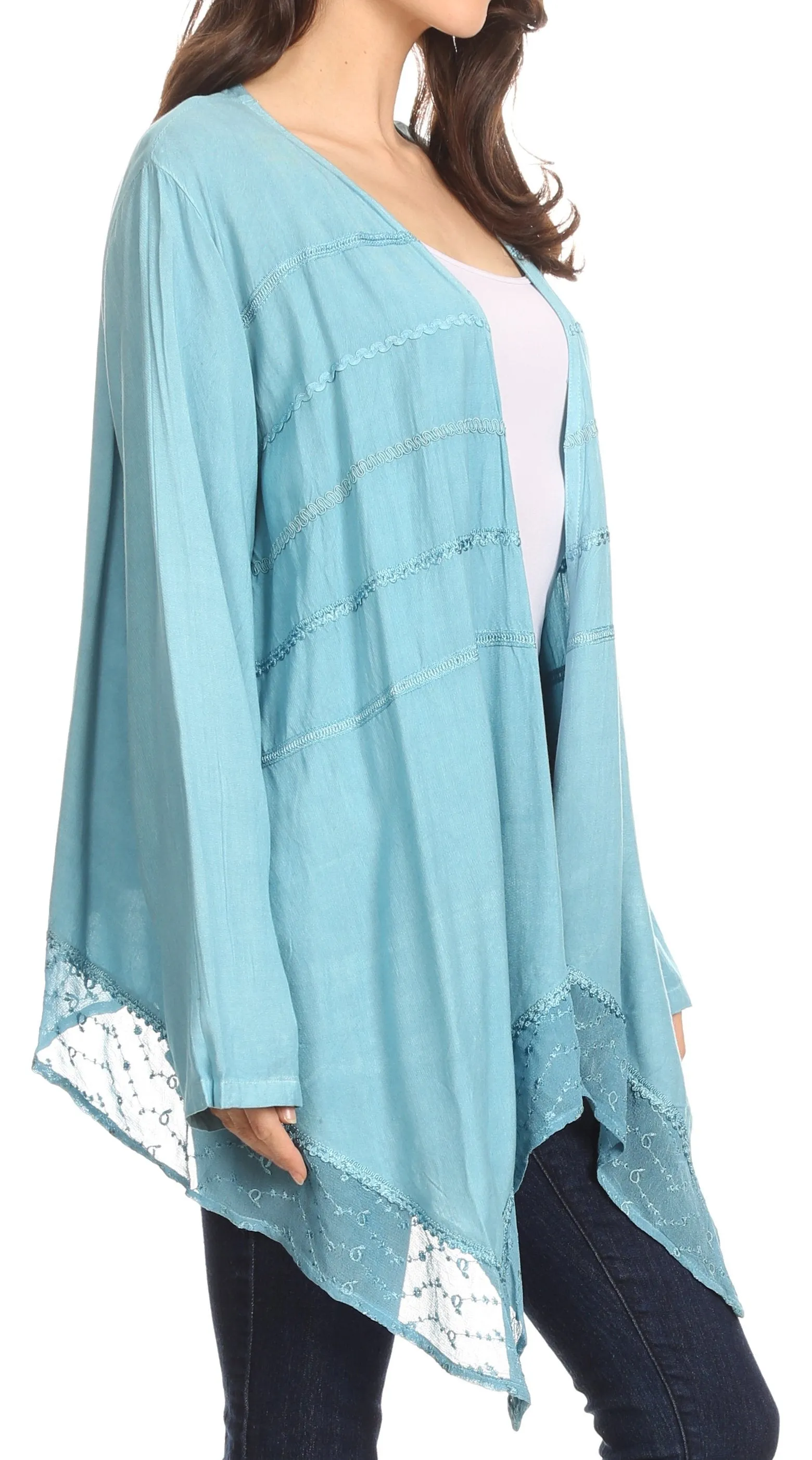 Sakkas Isenia Cardigan Open Front Kimono Long Sleeve Embroidered Top Blouse Lace