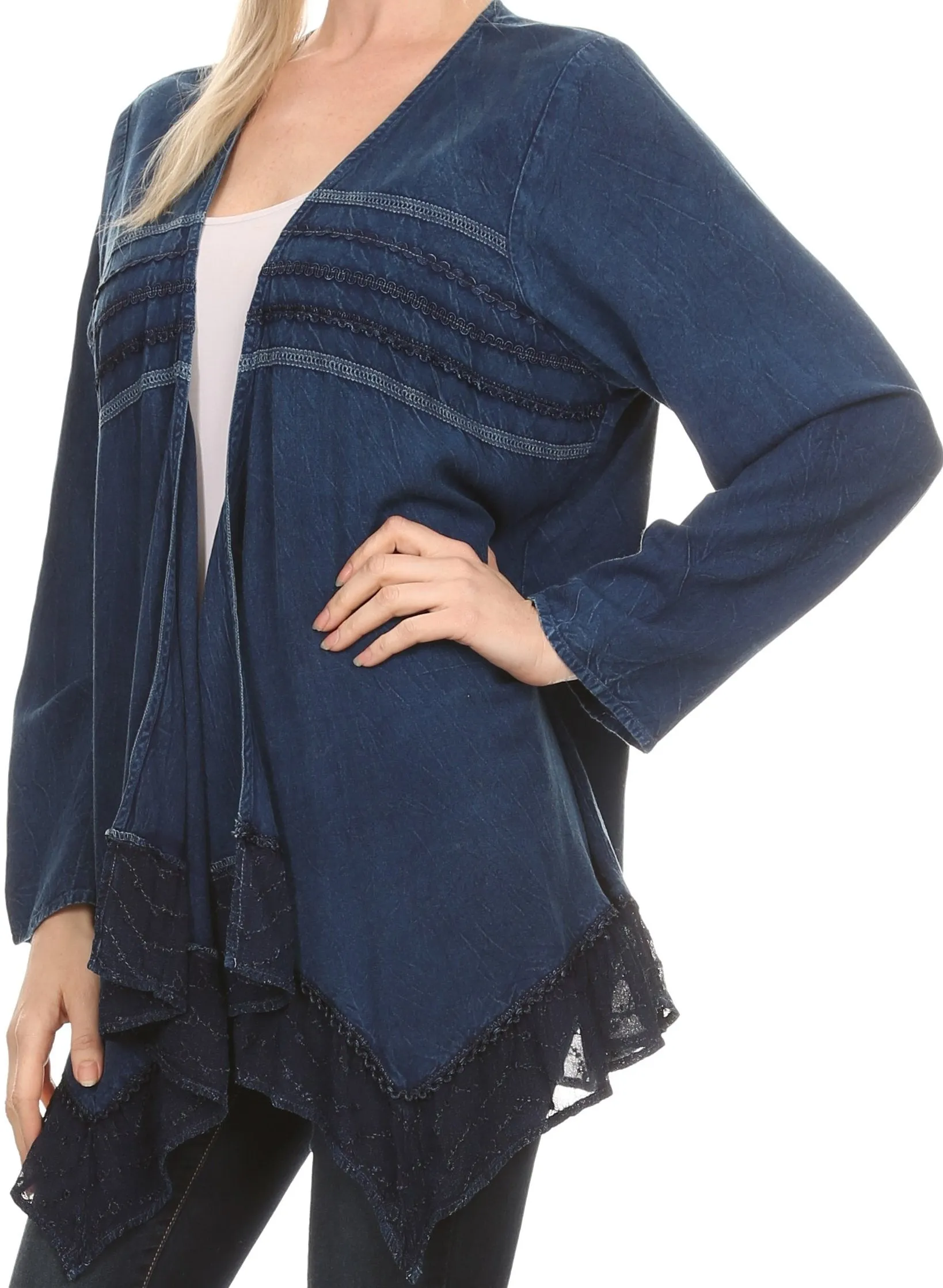 Sakkas Isenia Cardigan Open Front Kimono Long Sleeve Embroidered Top Blouse Lace