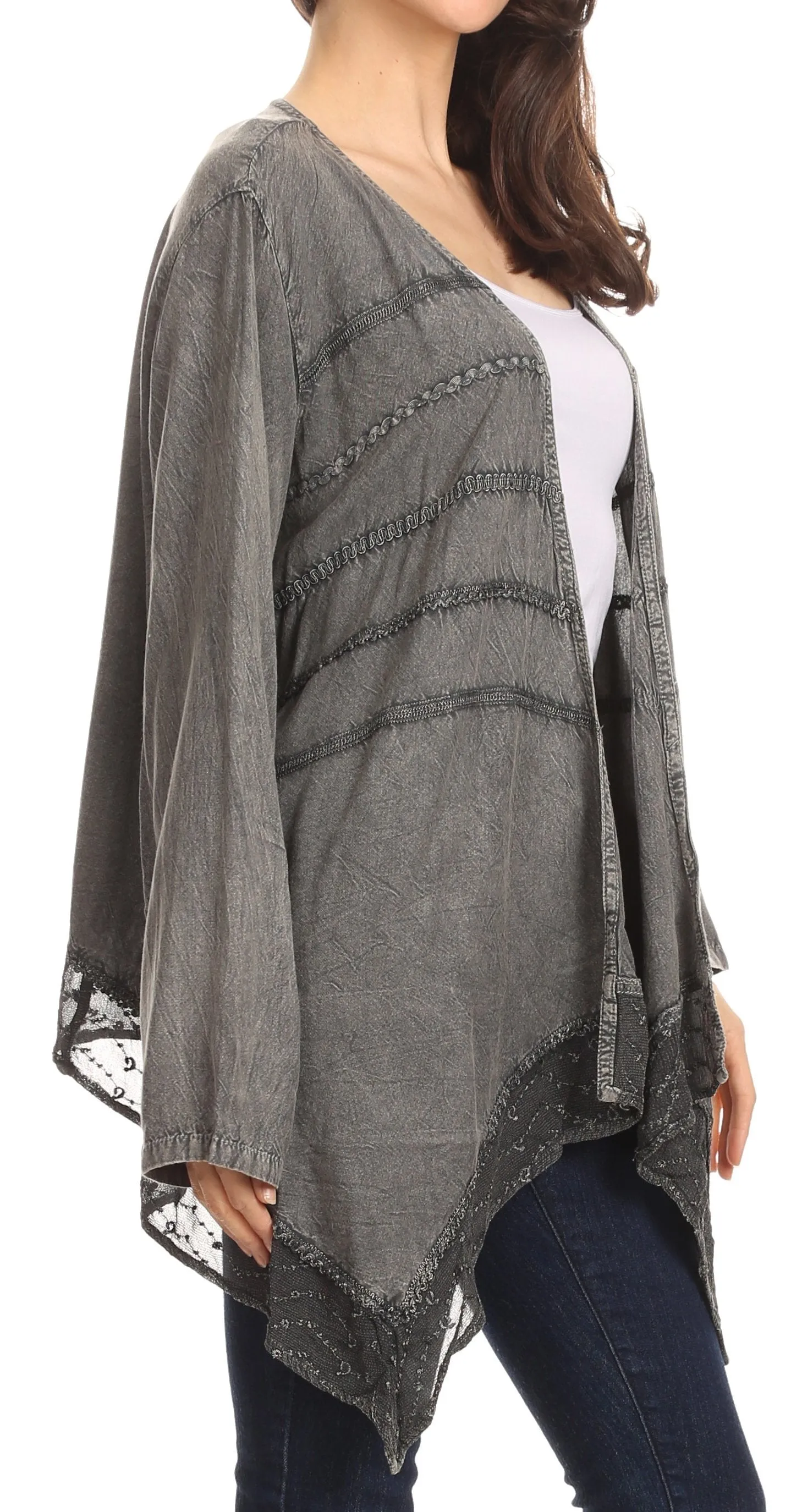 Sakkas Isenia Cardigan Open Front Kimono Long Sleeve Embroidered Top Blouse Lace