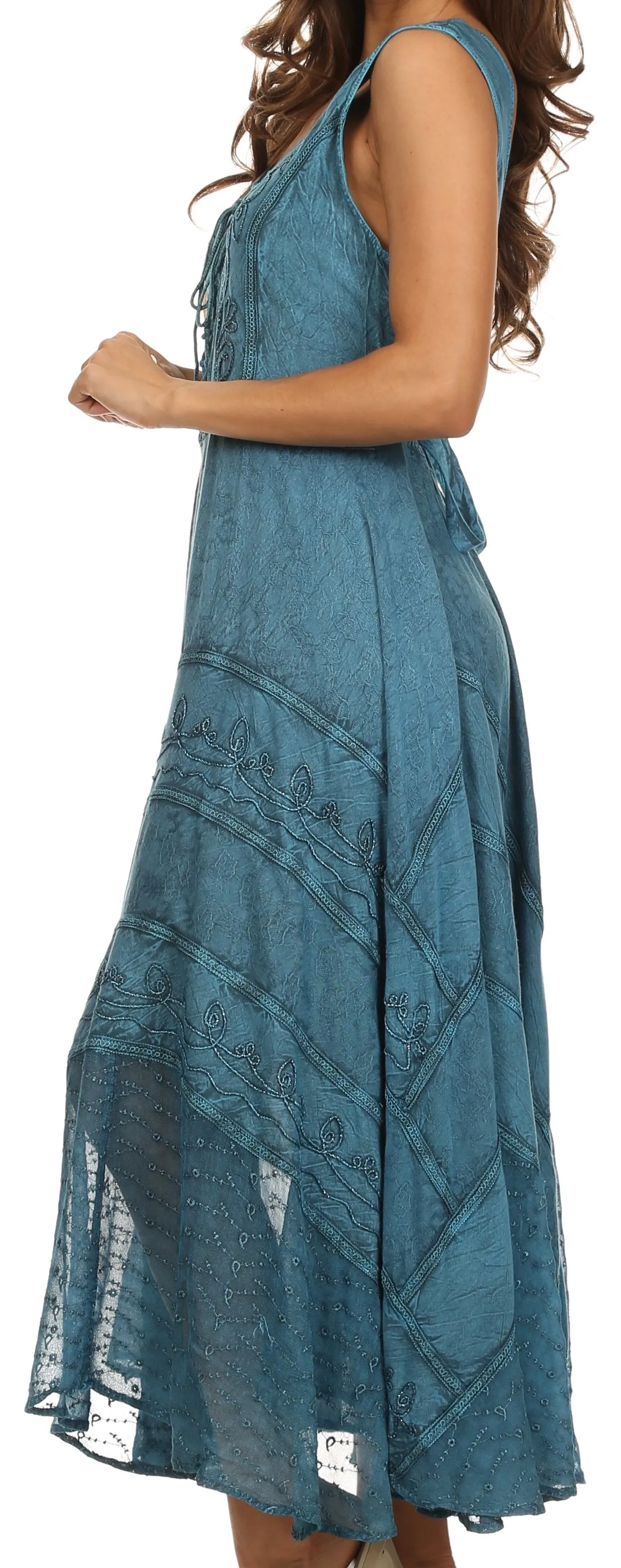 Sakkas Kevina Stonewashed Rayon Embroidered Dress