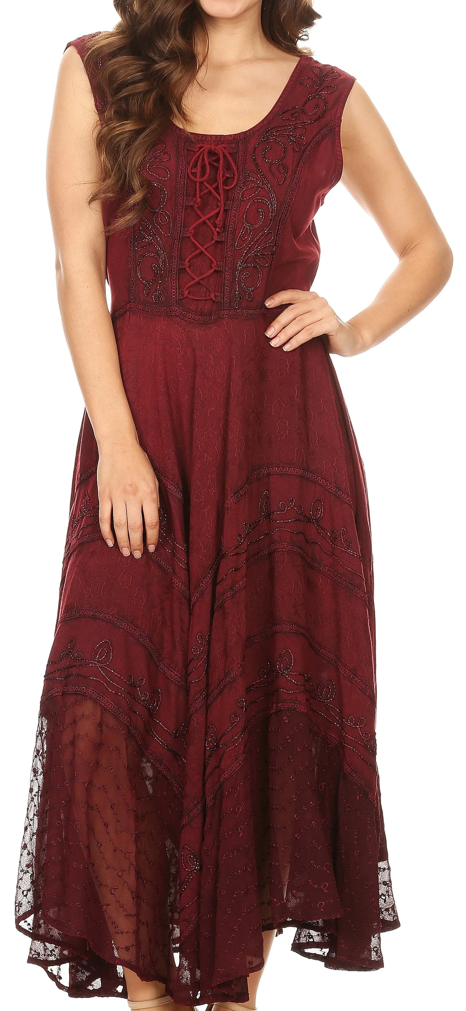 Sakkas Kevina Stonewashed Rayon Embroidered Dress