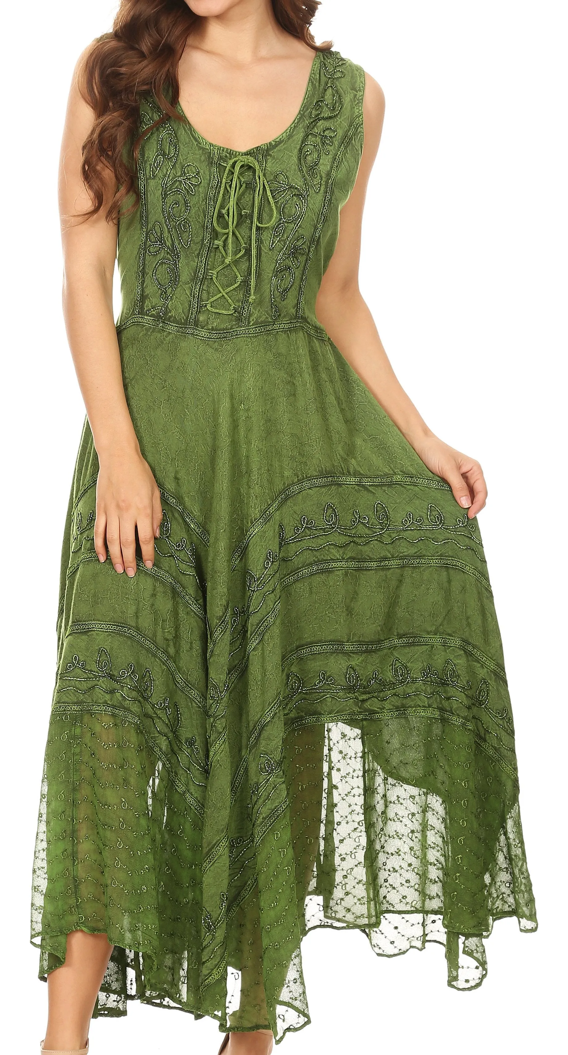 Sakkas Kevina Stonewashed Rayon Embroidered Dress