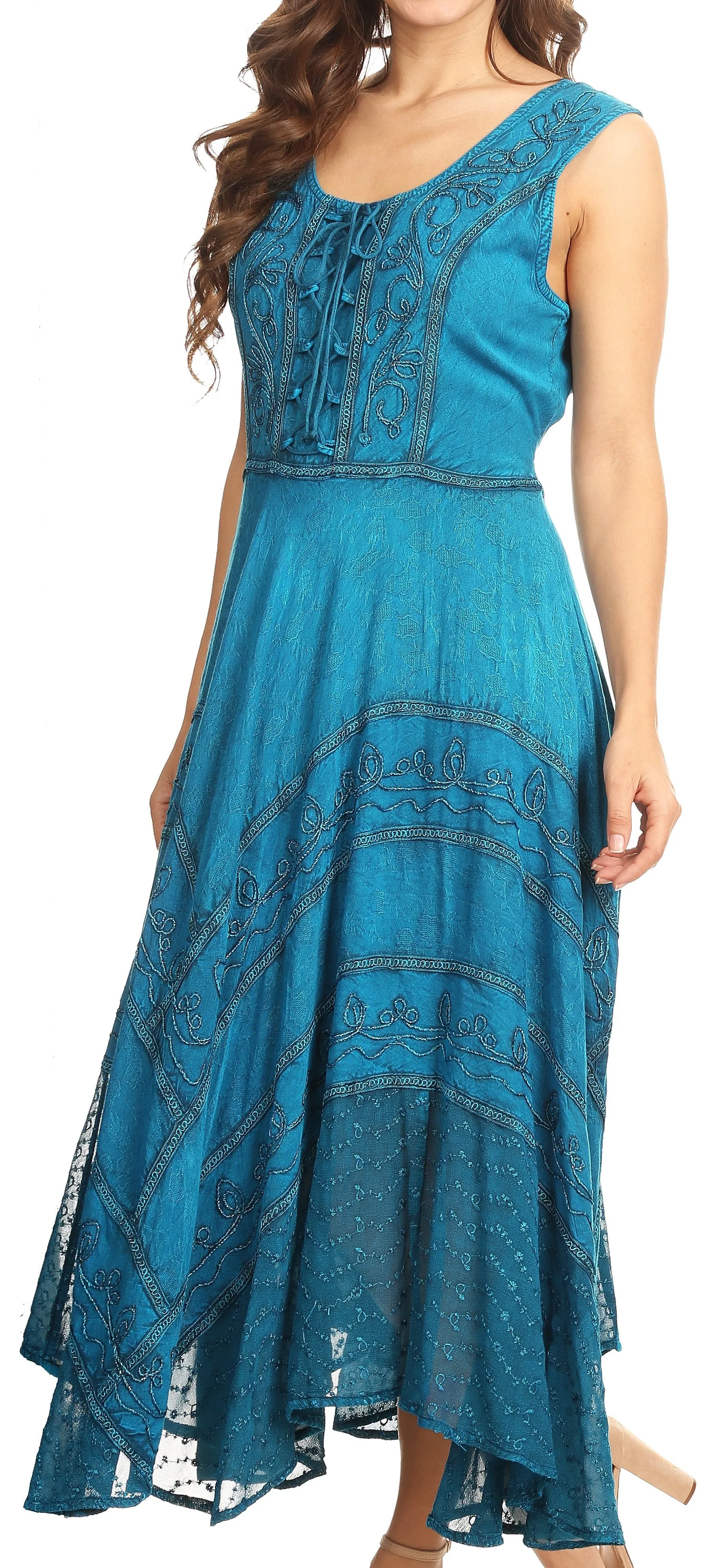 Sakkas Kevina Stonewashed Rayon Embroidered Dress