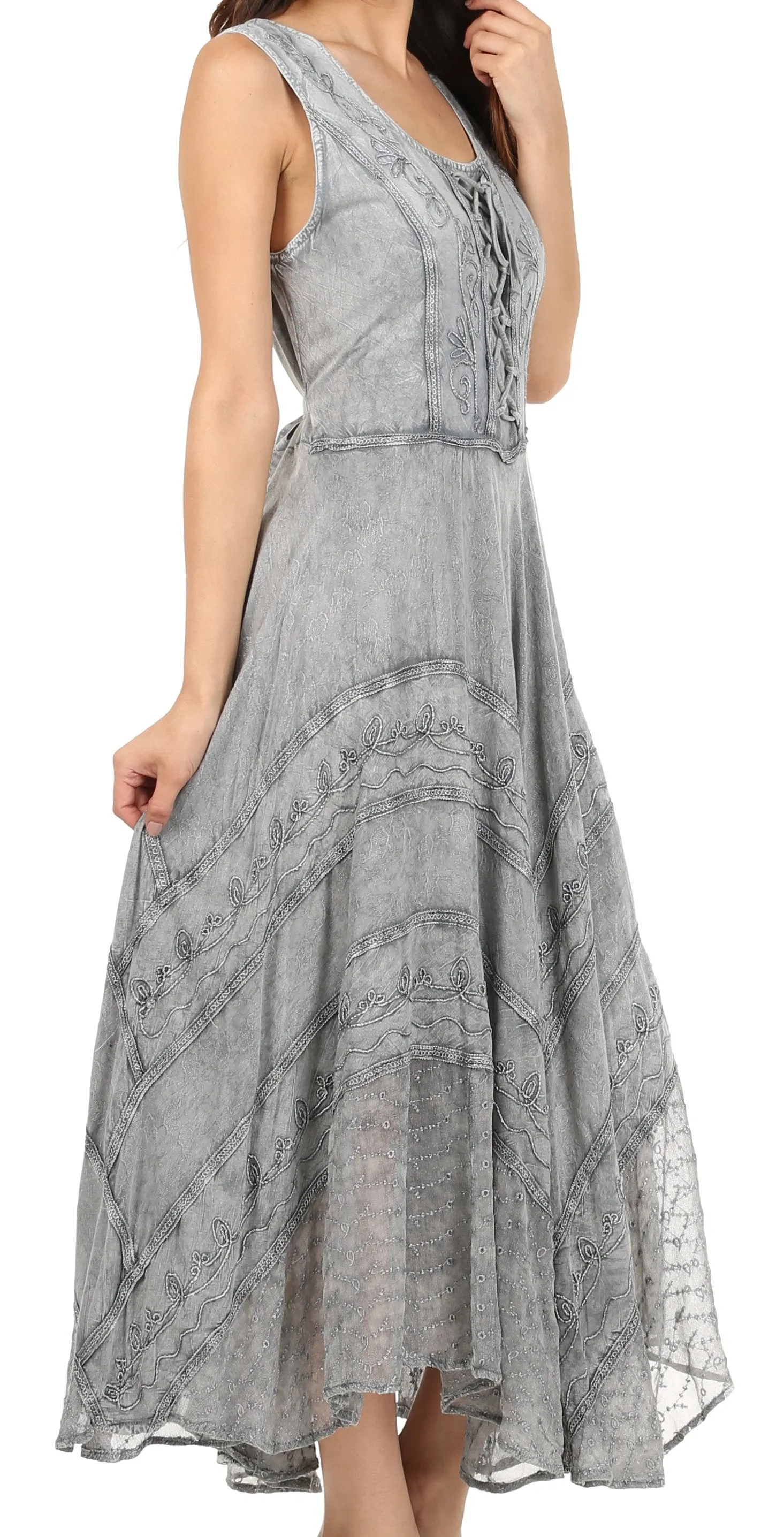 Sakkas Kevina Stonewashed Rayon Embroidered Dress