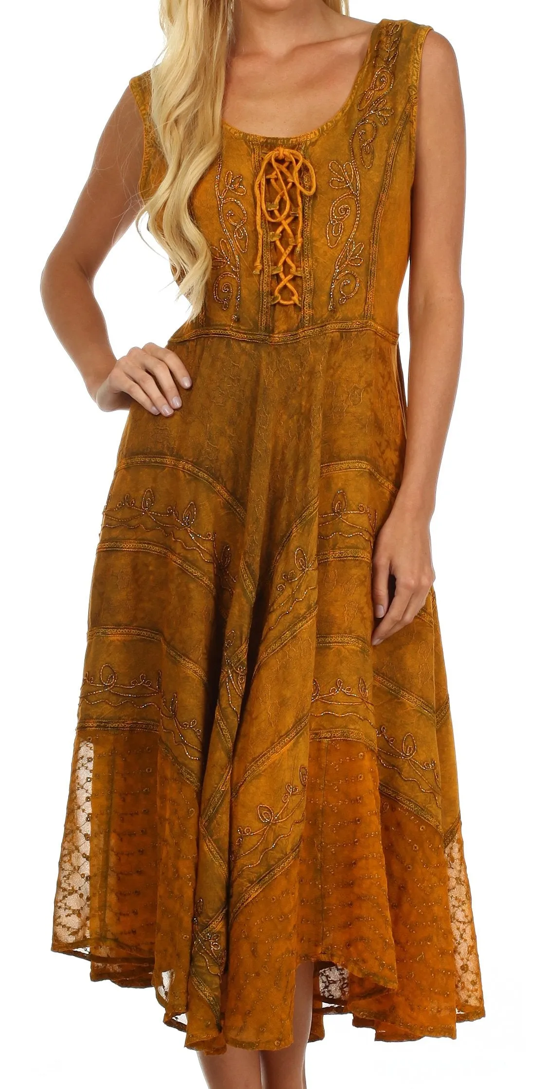 Sakkas Kevina Stonewashed Rayon Embroidered Dress