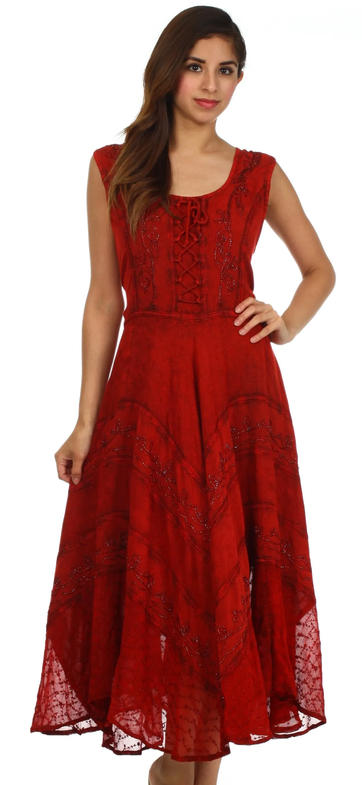 Sakkas Kevina Stonewashed Rayon Embroidered Dress