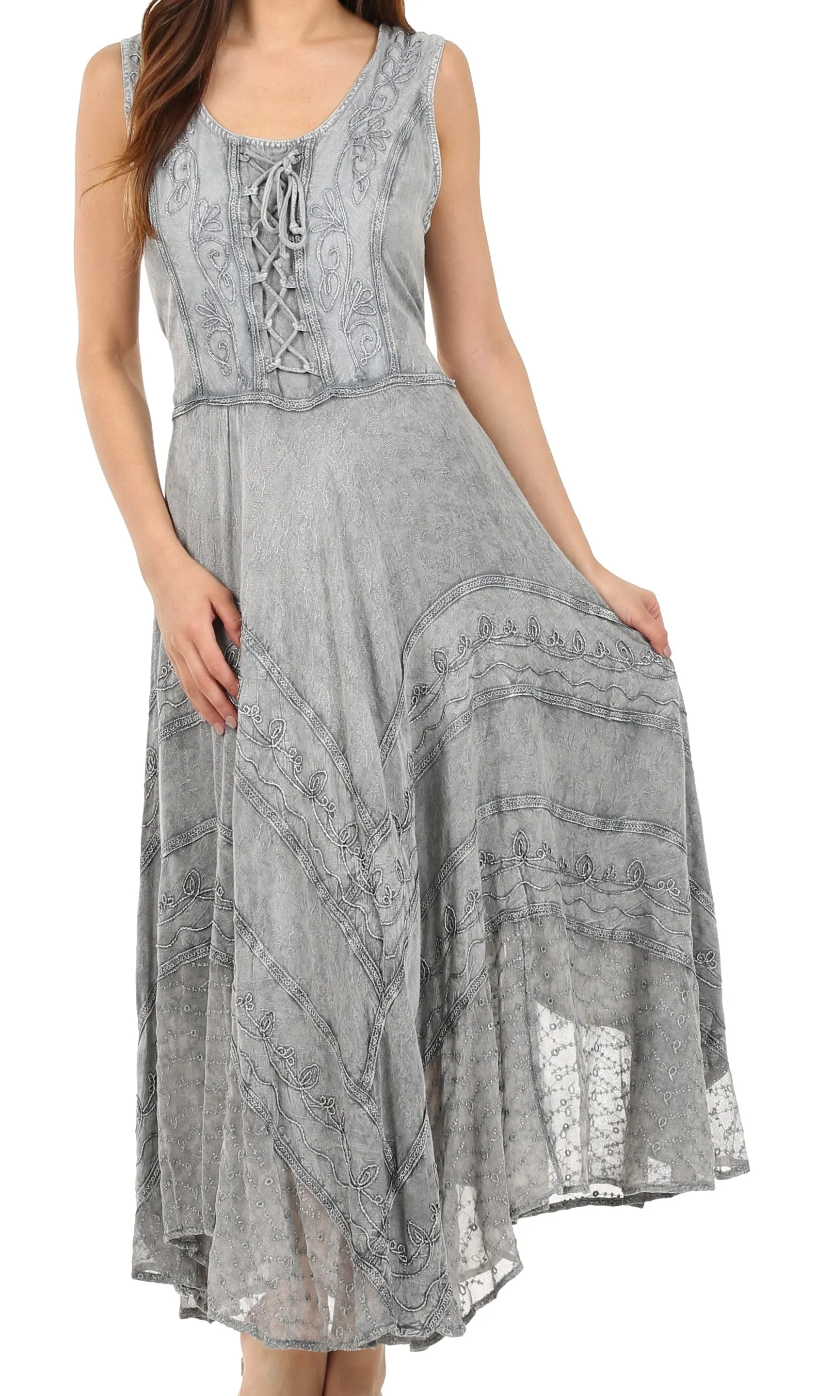 Sakkas Kevina Stonewashed Rayon Embroidered Dress