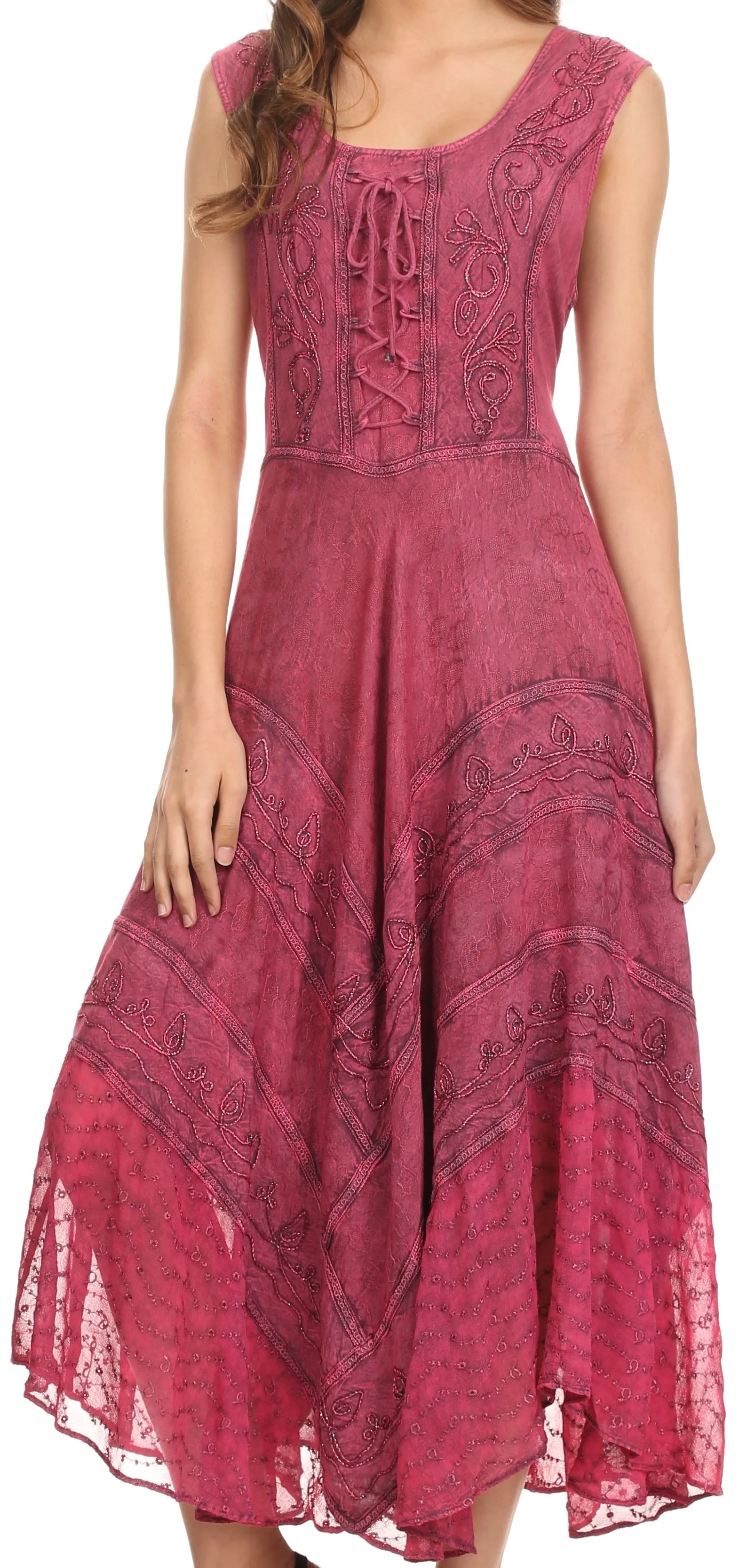 Sakkas Kevina Stonewashed Rayon Embroidered Dress