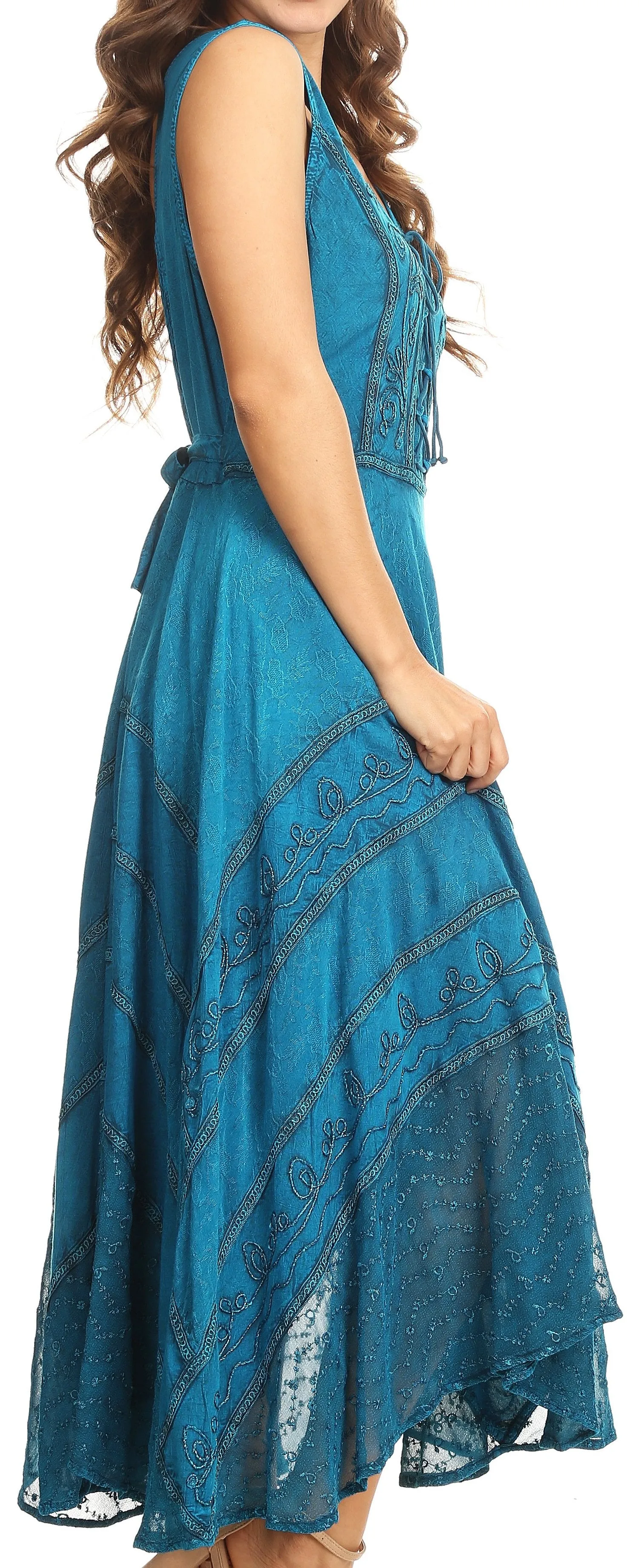 Sakkas Kevina Stonewashed Rayon Embroidered Dress