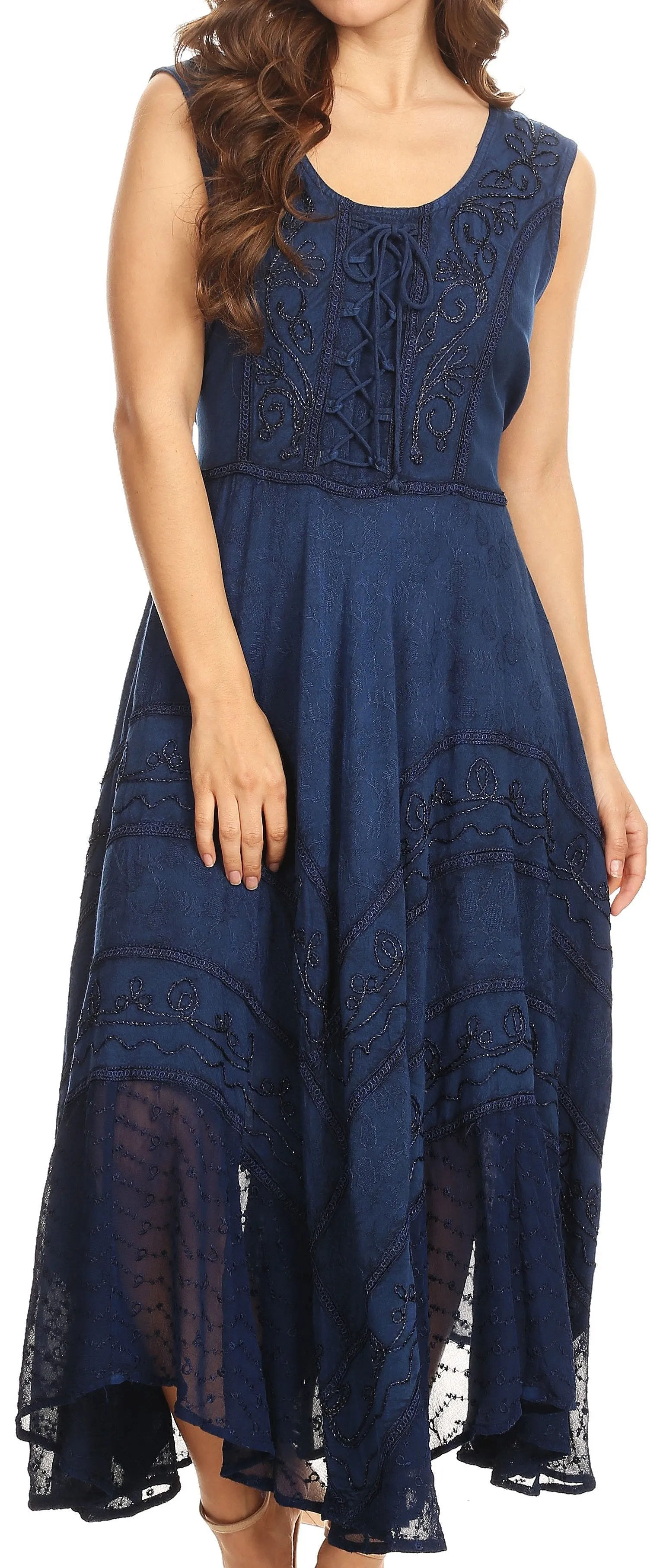 Sakkas Kevina Stonewashed Rayon Embroidered Dress