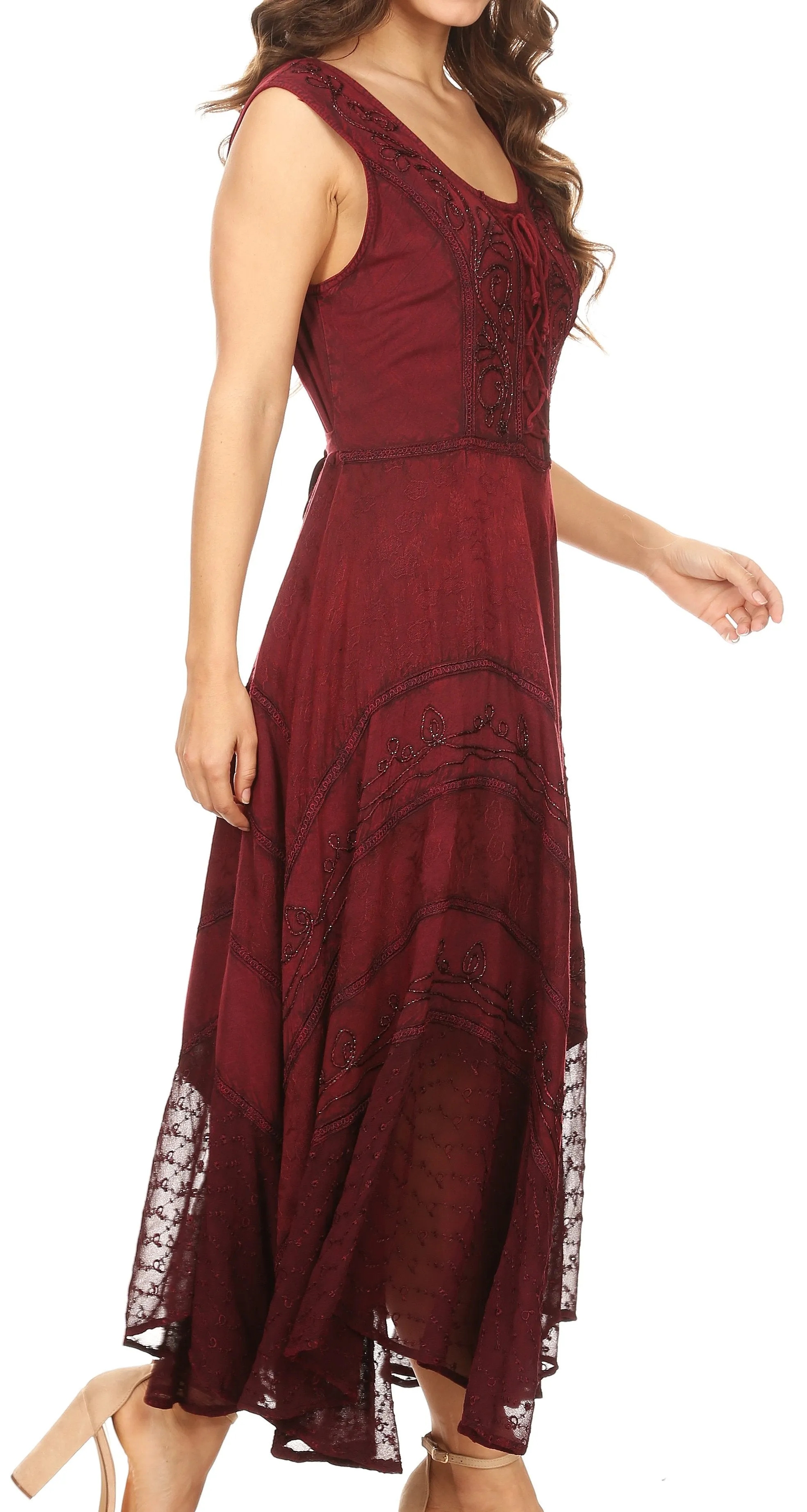 Sakkas Kevina Stonewashed Rayon Embroidered Dress